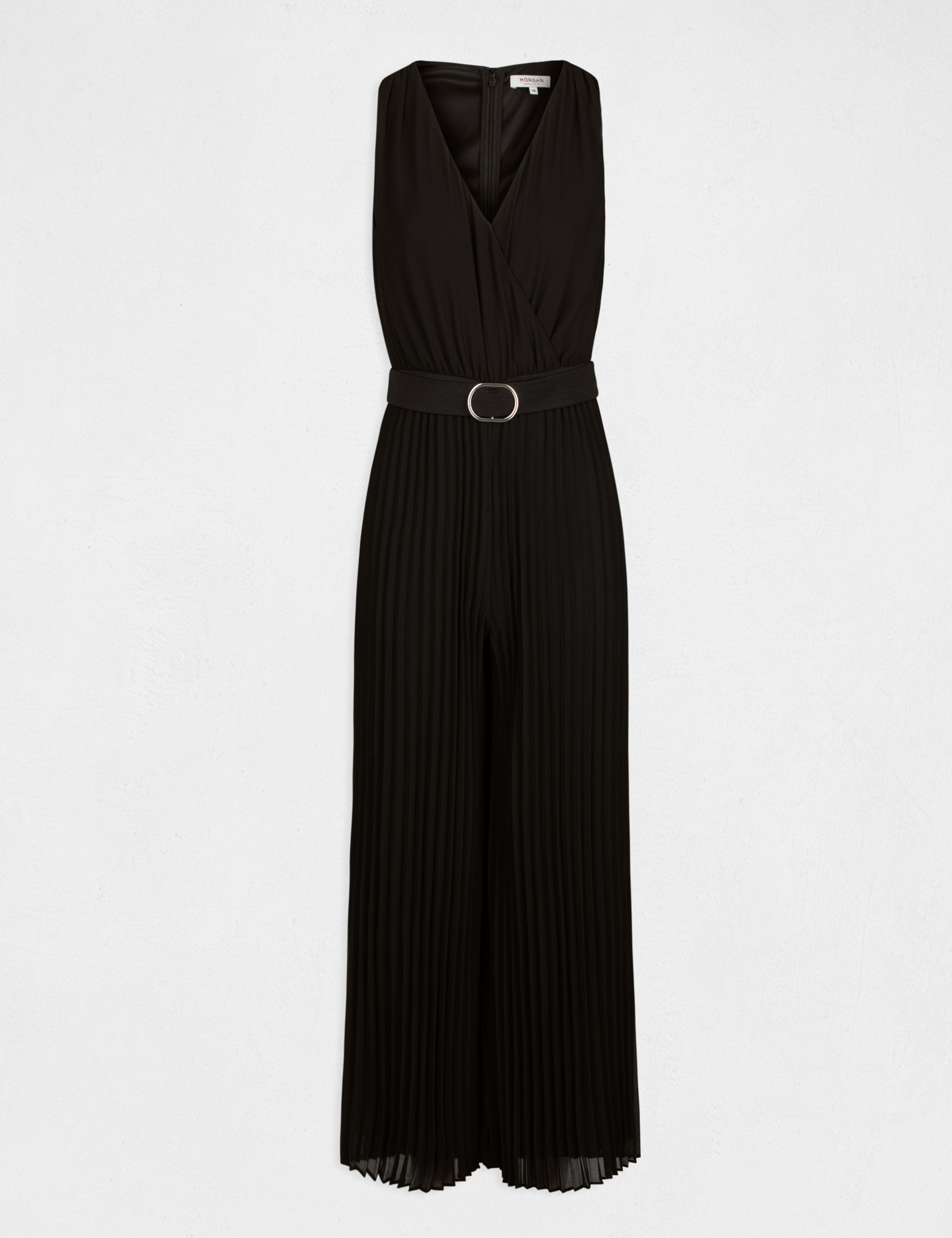 Combinaison large sans manches pliss&eacute;e noir femme