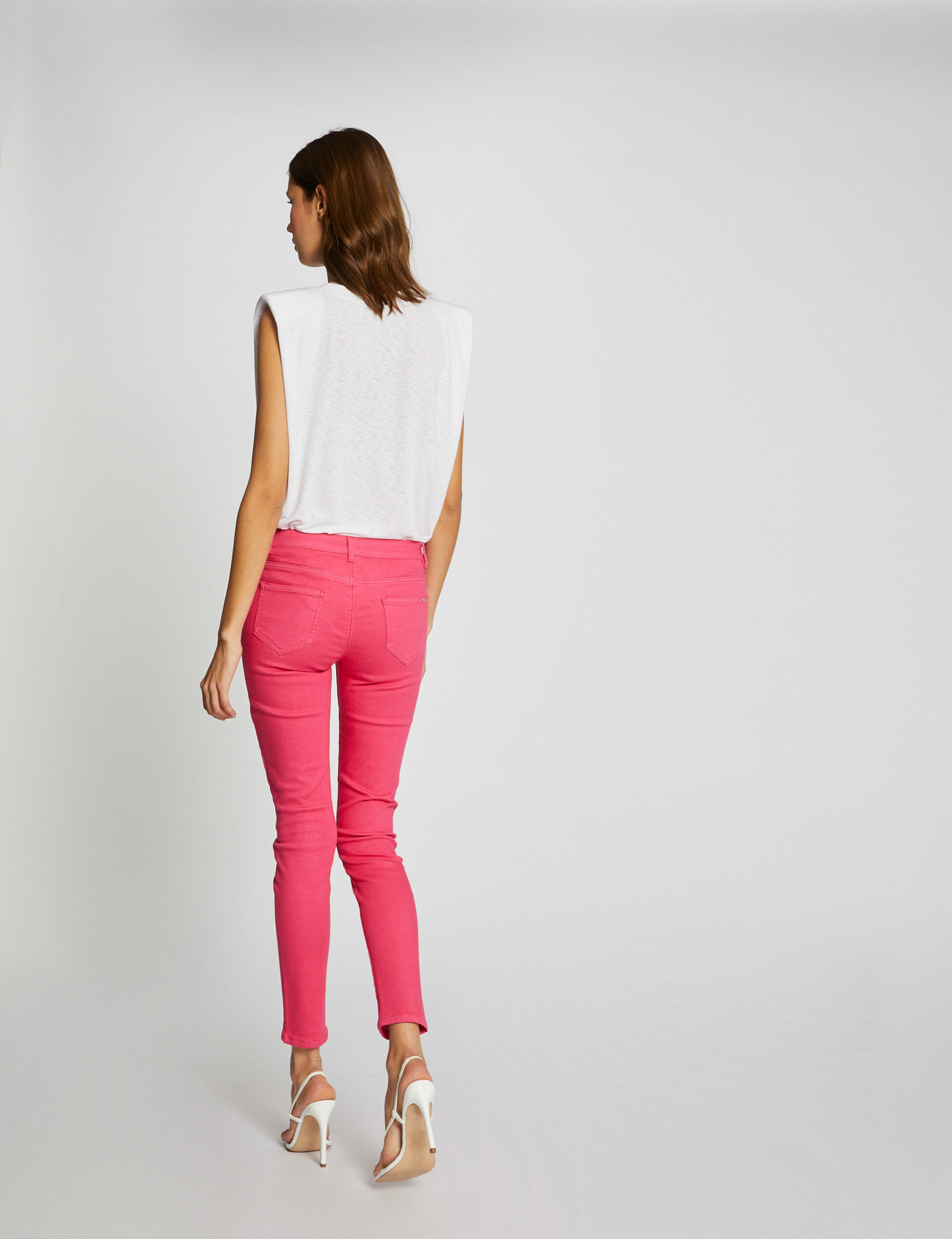 Jeans skinny taille basse fuchsia femme