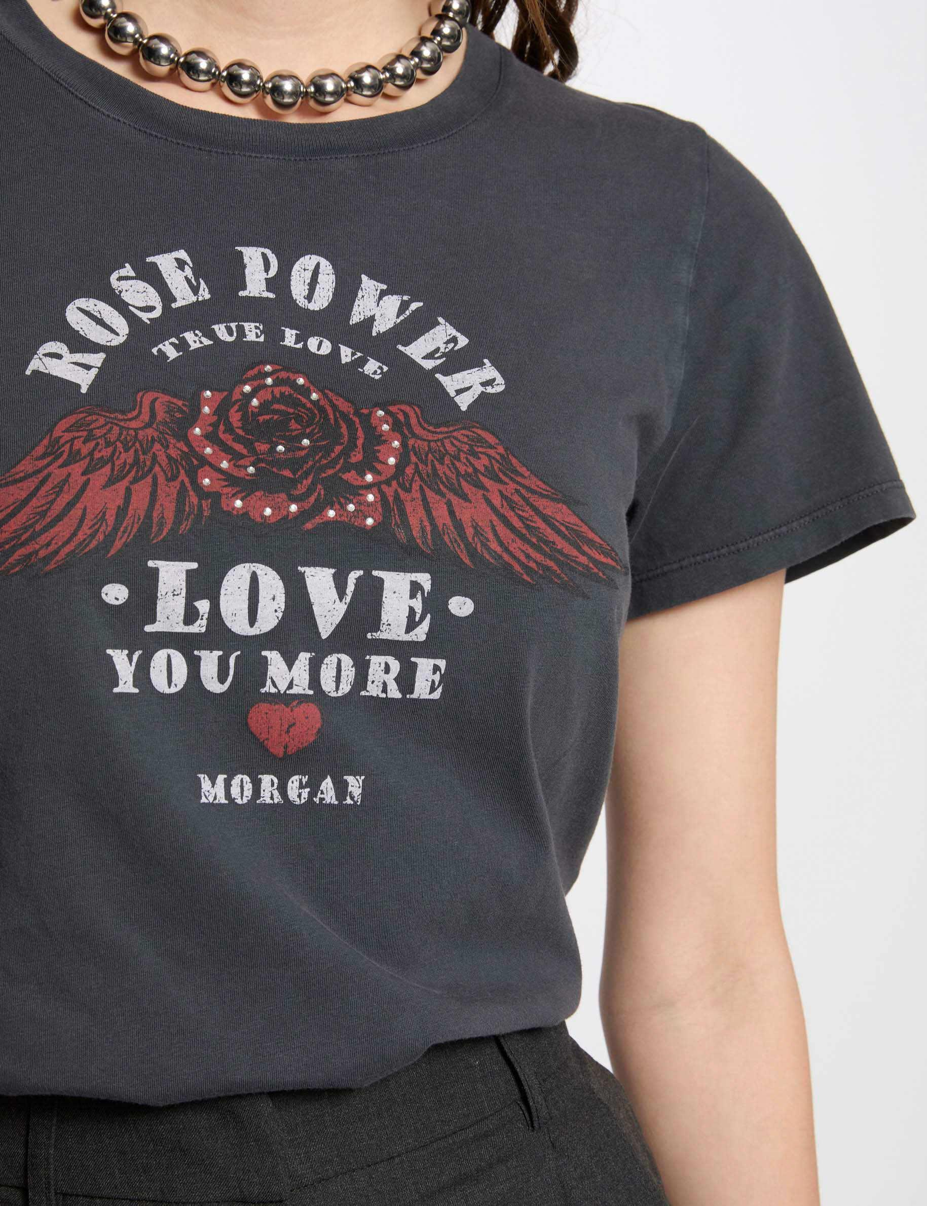 t shirt a inscription gris fonce femme T-shirt à inscription gris foncé femme