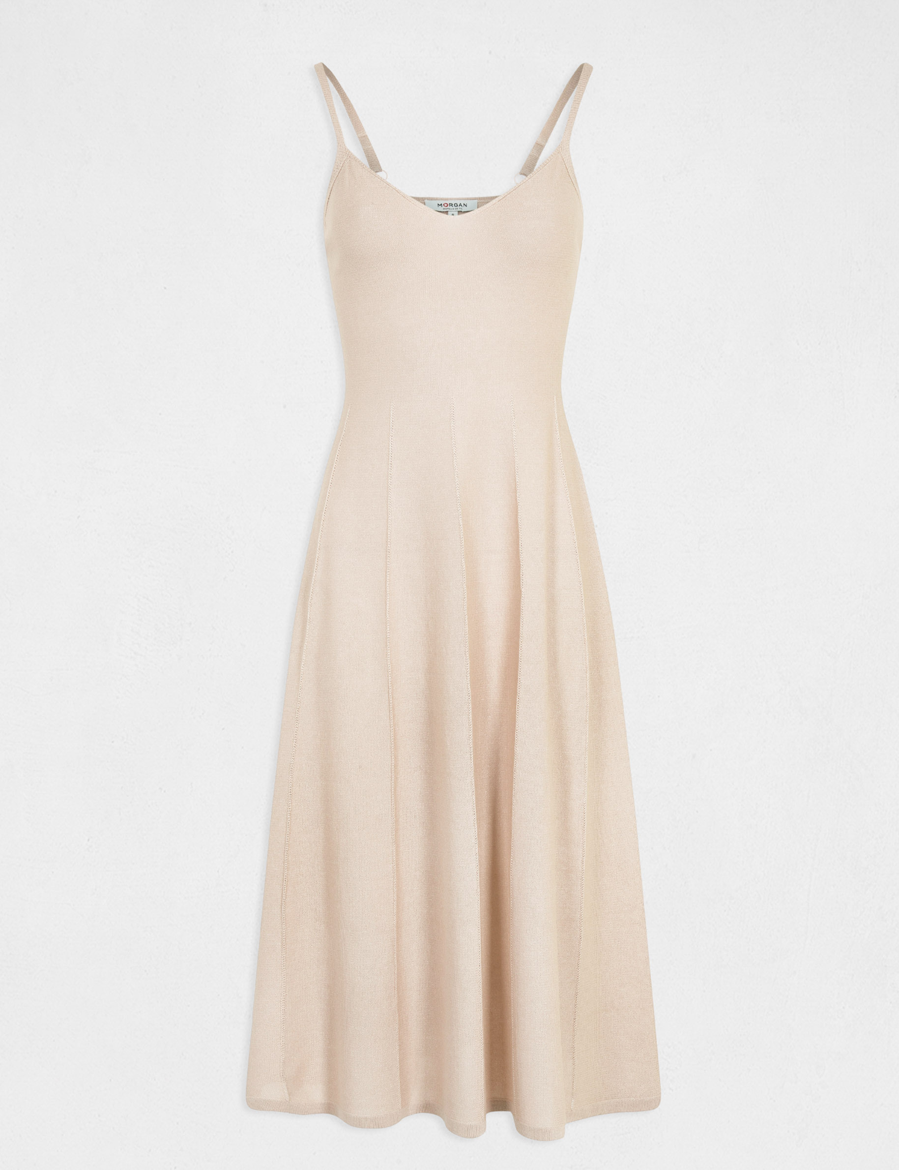 Robe pull midi évasée à bretelles fines dore femme Robe pull midi évasée à bretelles fines dore femme