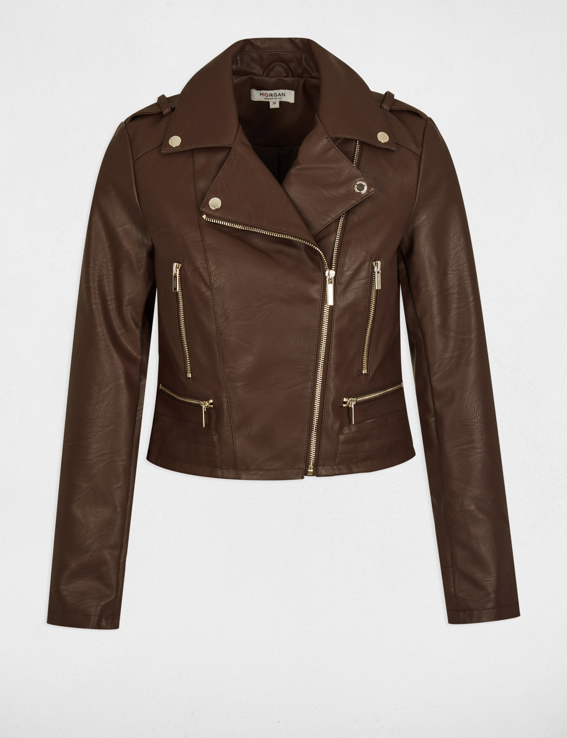 Blouson droit avec col crante a revers marron femme Morgan