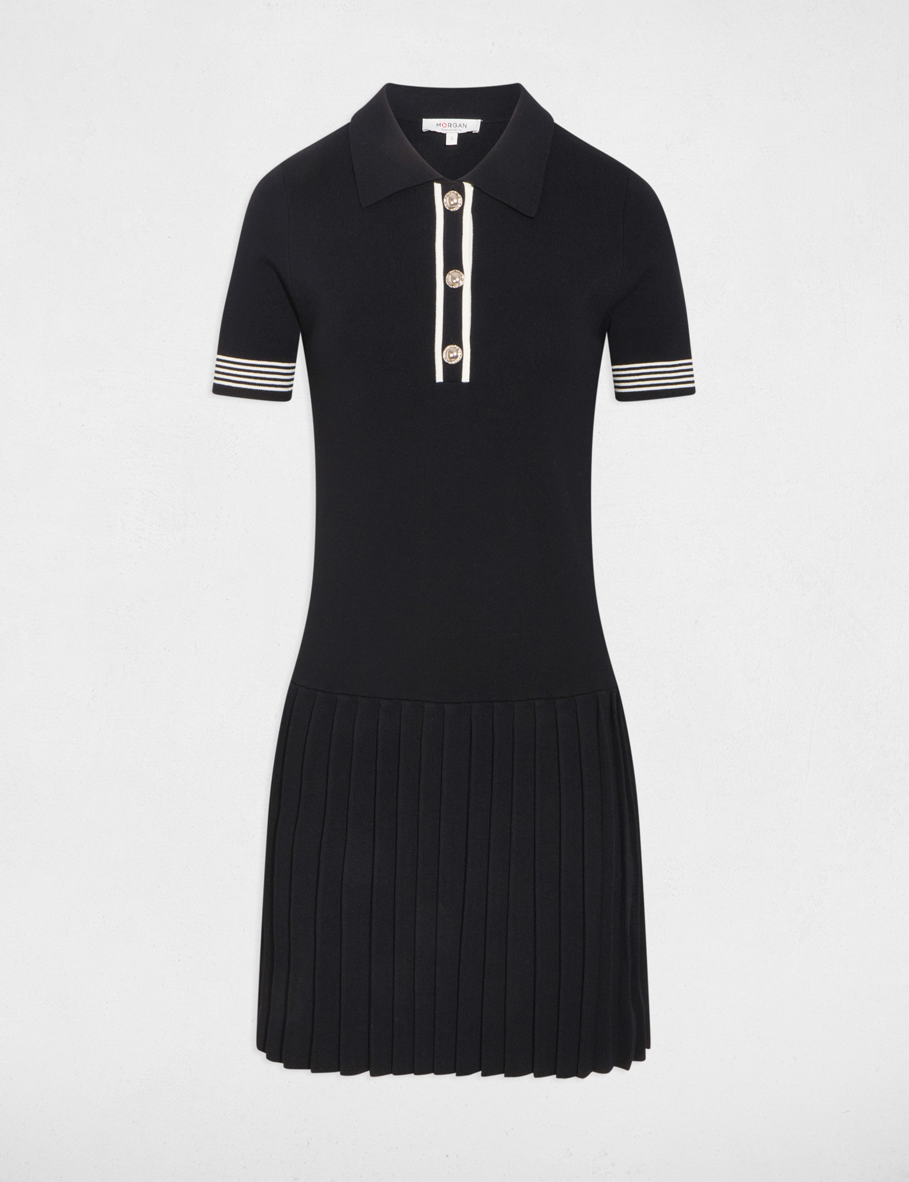 Robe tricot col polo noir femme