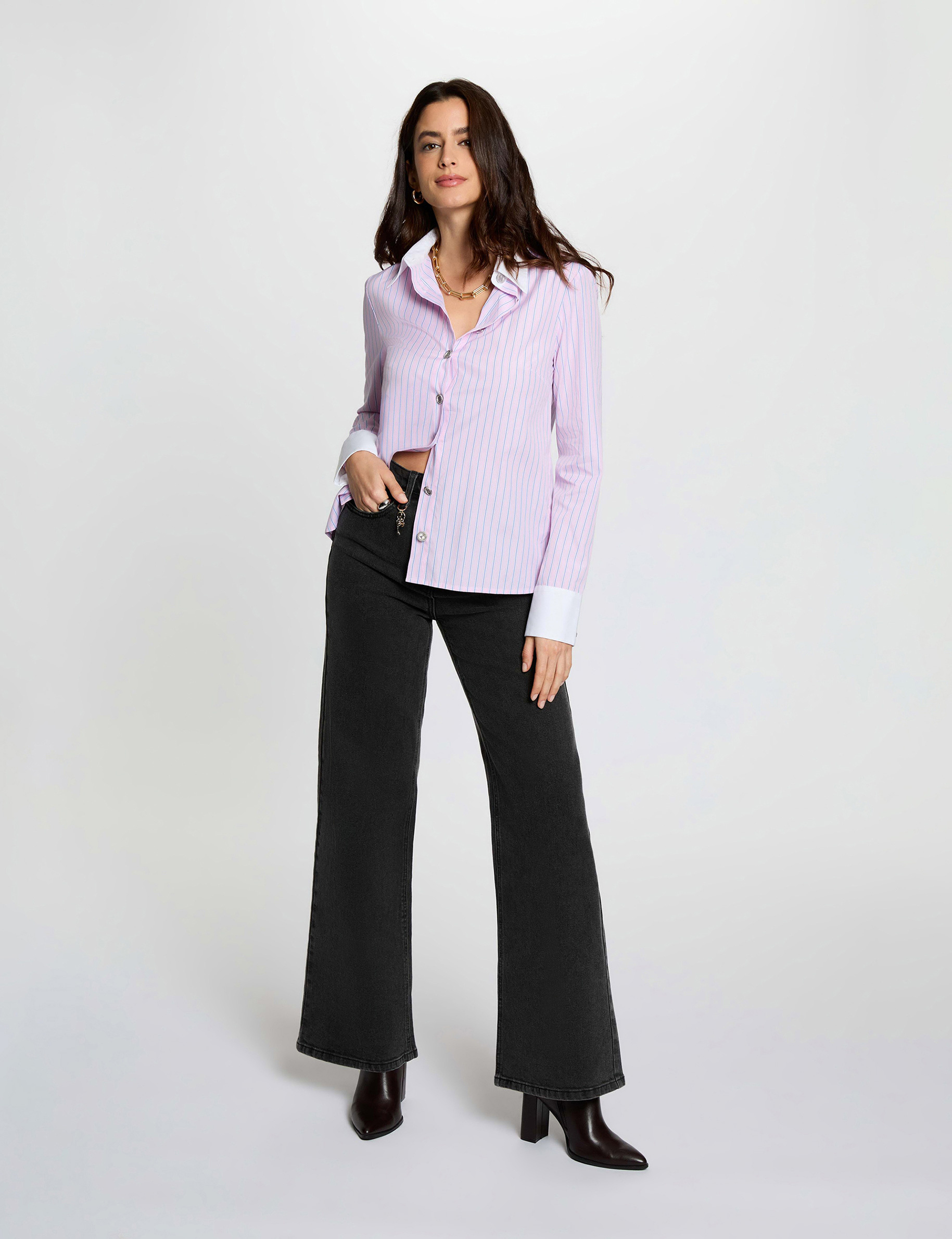 Jean large taille haute denim noir femme