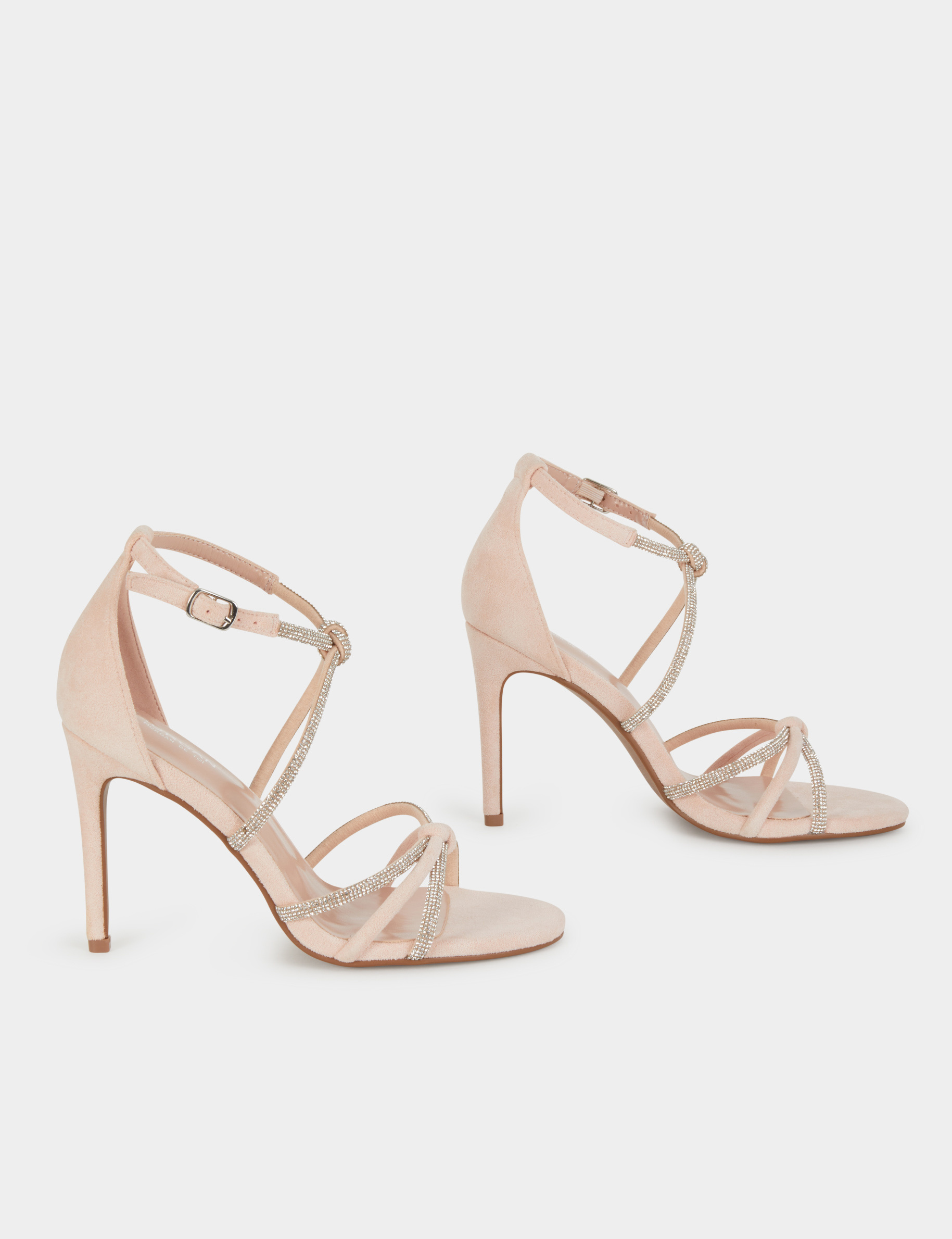 Sandales &agrave; talons avec brides strass rose clair femme
