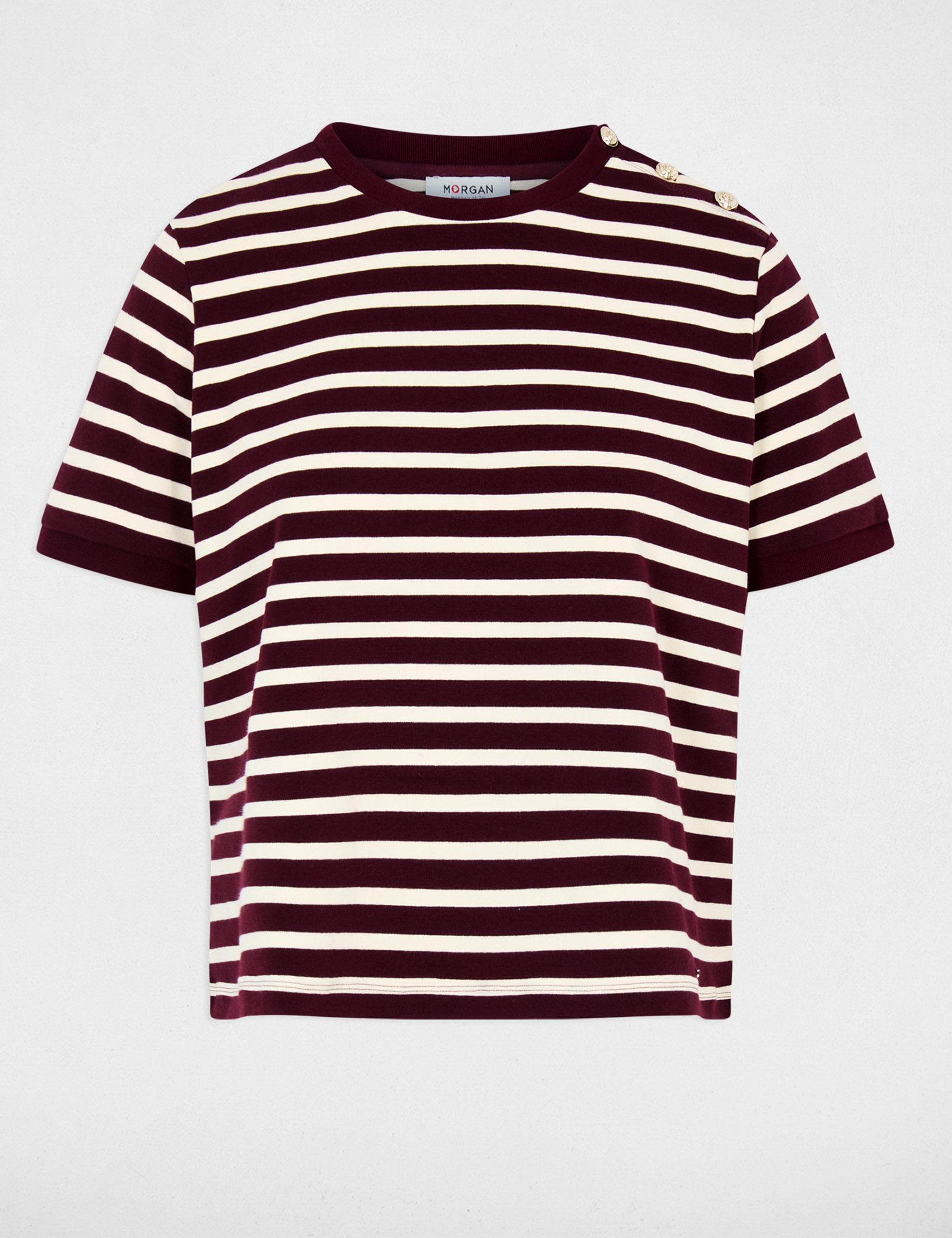 T-shirt ray&eacute; col rond prune femme