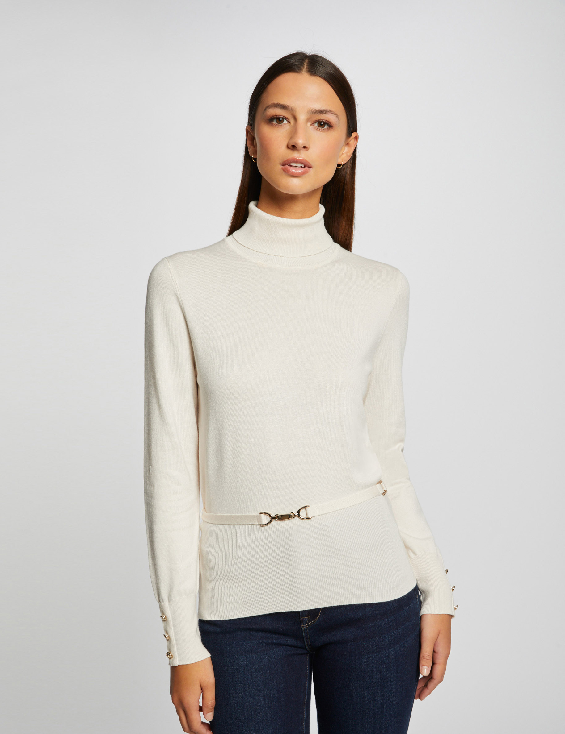 Image of Pull manches longues avec ornement ivoire femme