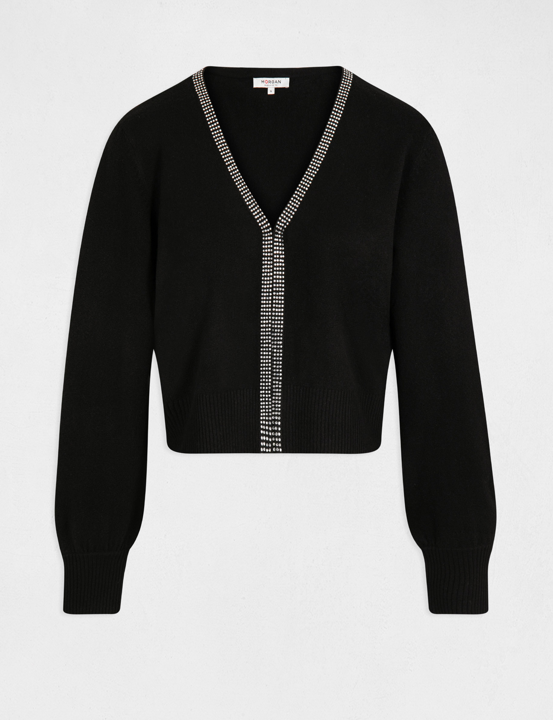 Gilet manches longues avec strass noir femme