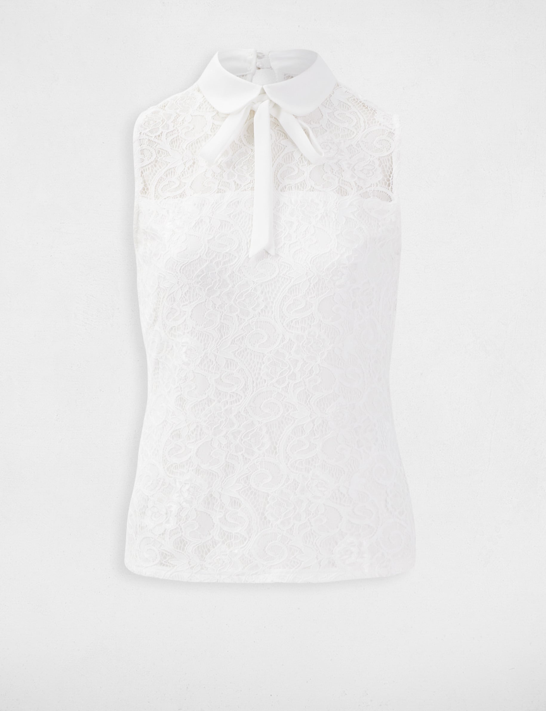 Blouse sans manches en dentelle doubl&eacute;e blanc femme