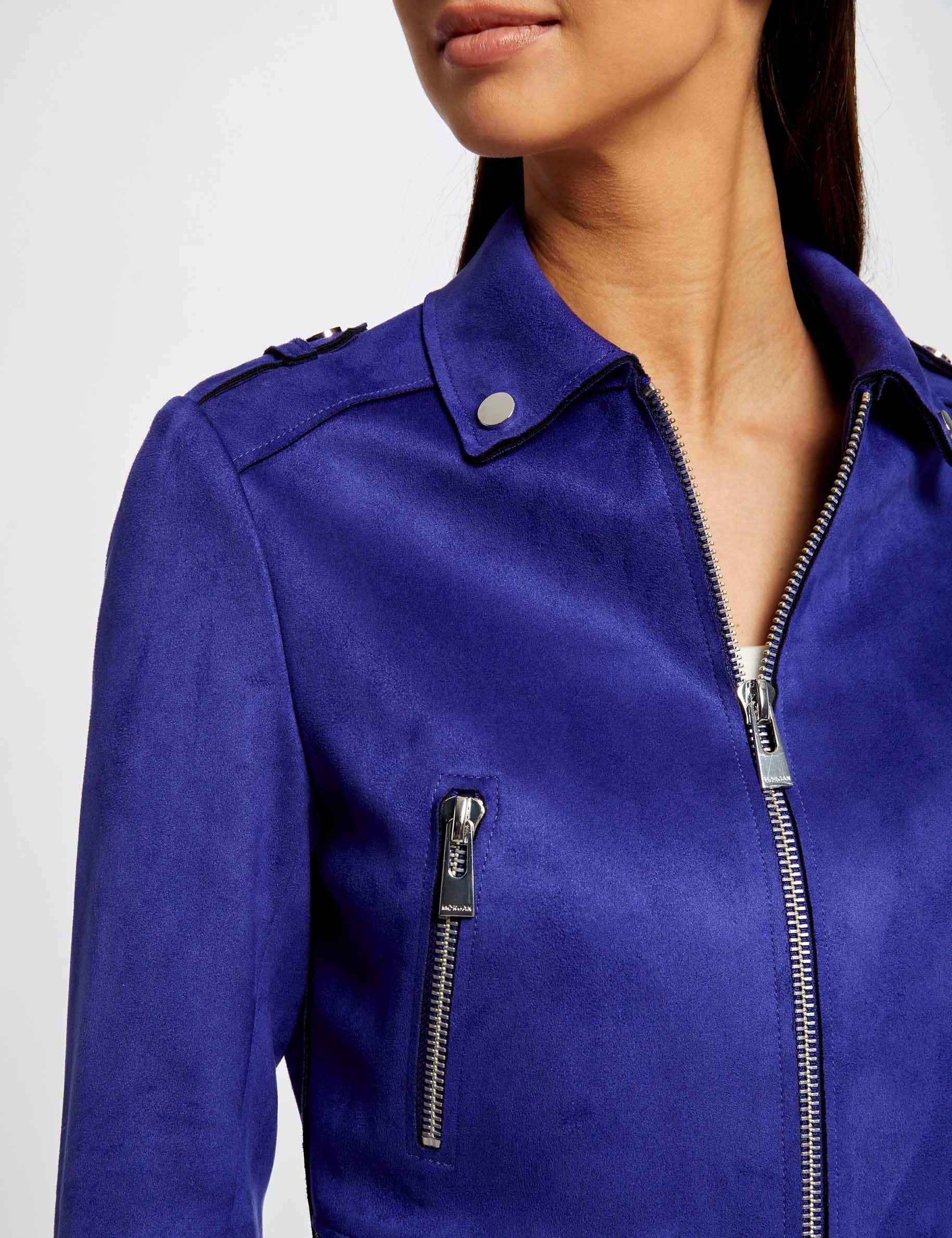 blouson droit aspect suedine bleu moyen femme Blouson droit aspect suédine bleu moyen femme