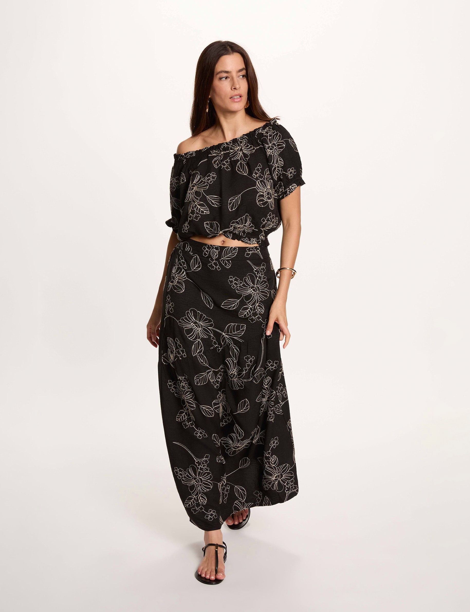 Top brod&eacute; col bardot multicolore femme