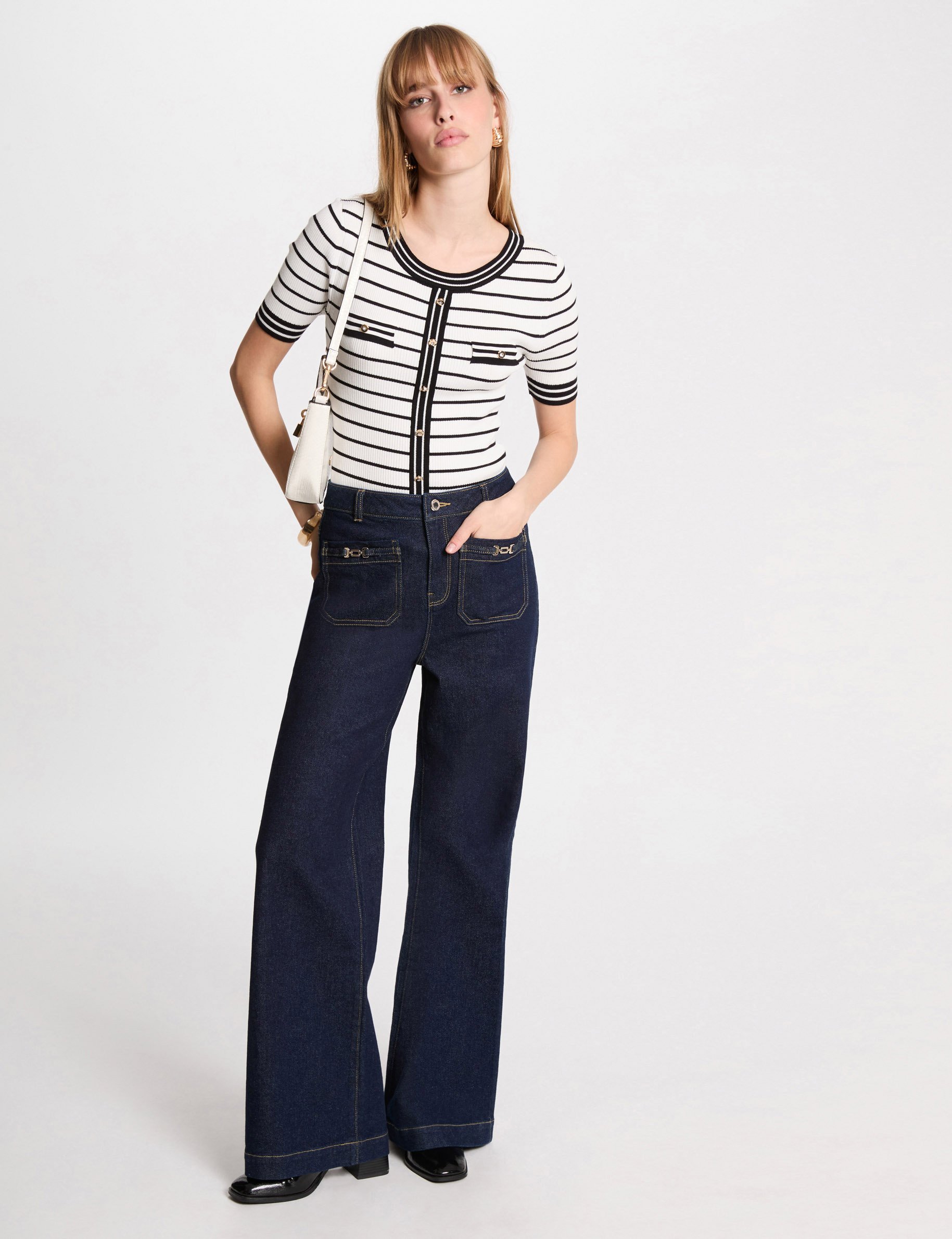 jeans large avec ornements denim brut femme Jeans large avec ornements denim brut femme