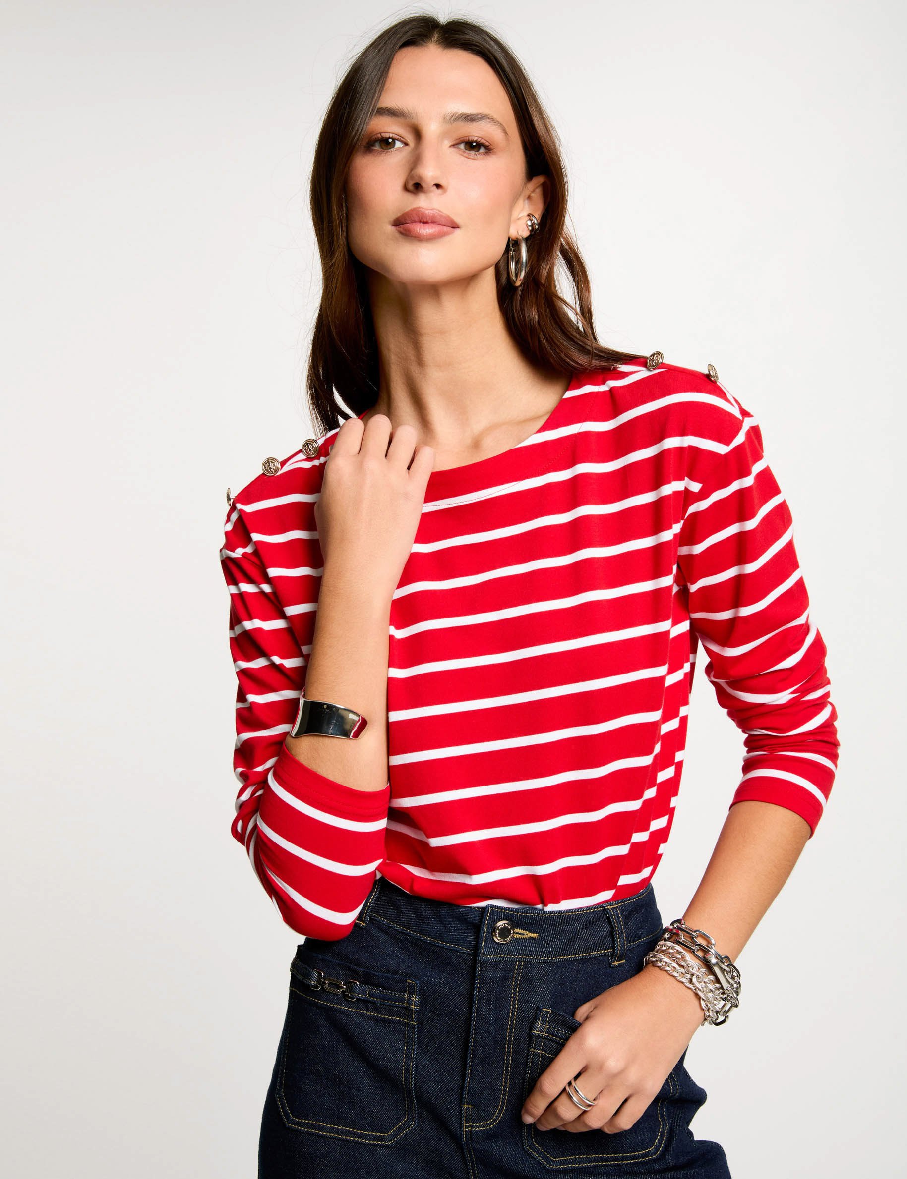 t shirt manches longues raye blanc femme T-shirt manches longues rayé blanc femme