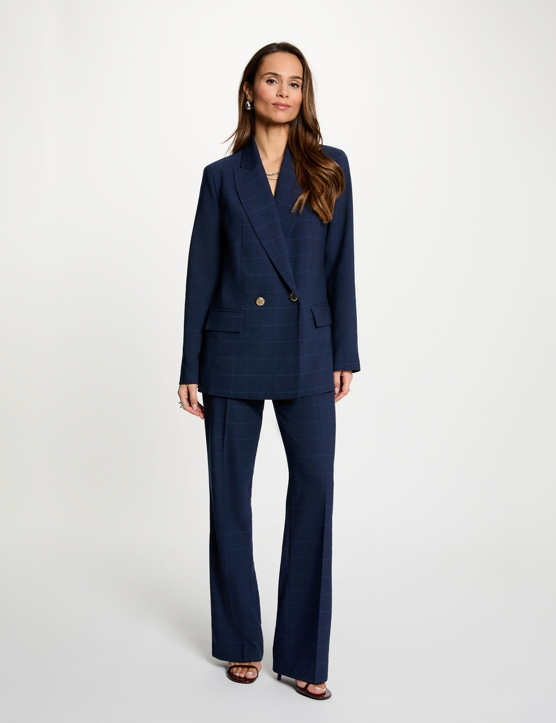Blazer à Carreaux Long Et Slim - Taille 0 - Bleu Nuit - Ensemble Complet (blazer + Pantalon) - Banana Republic