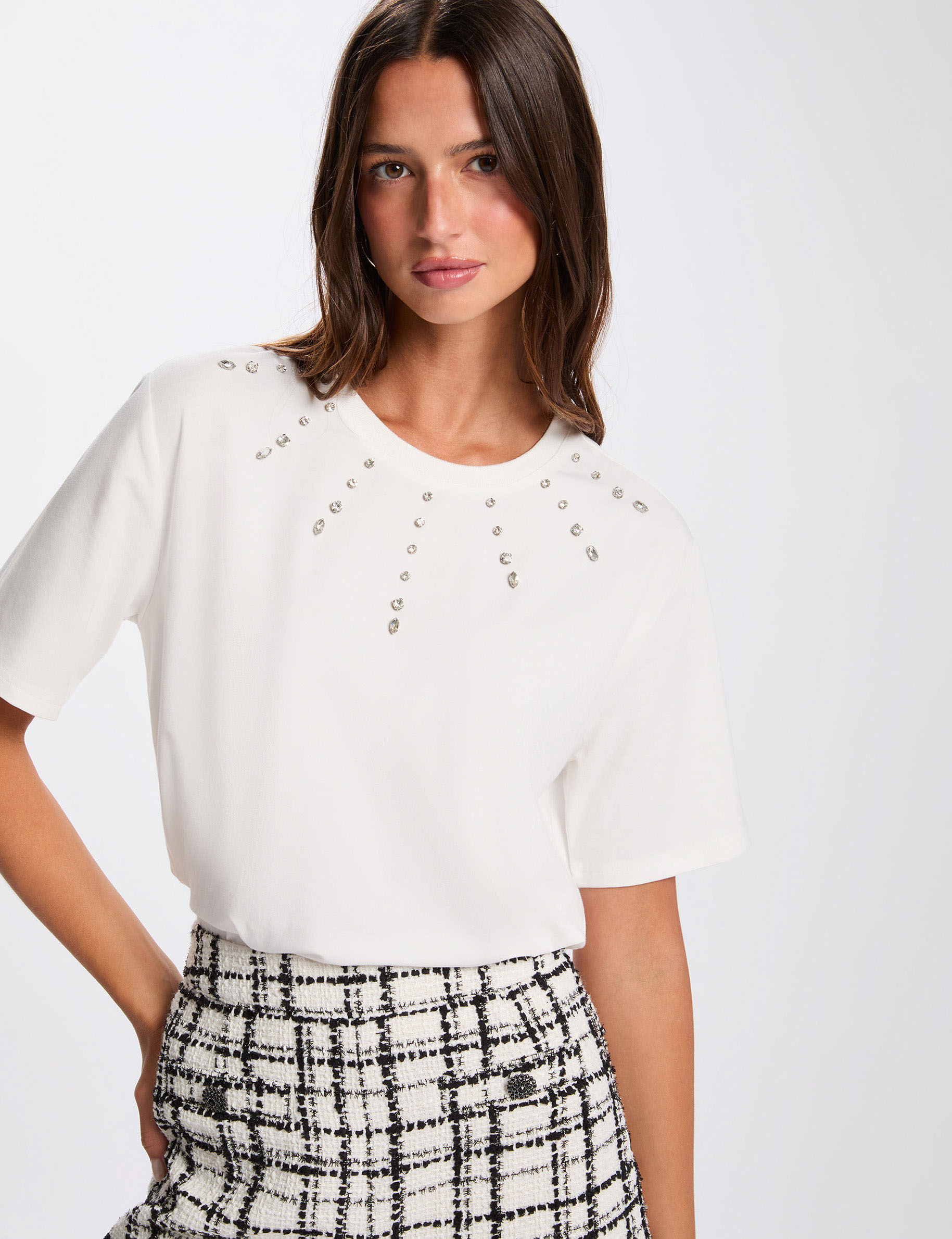 T-shirt droit manches courtes blanc femme