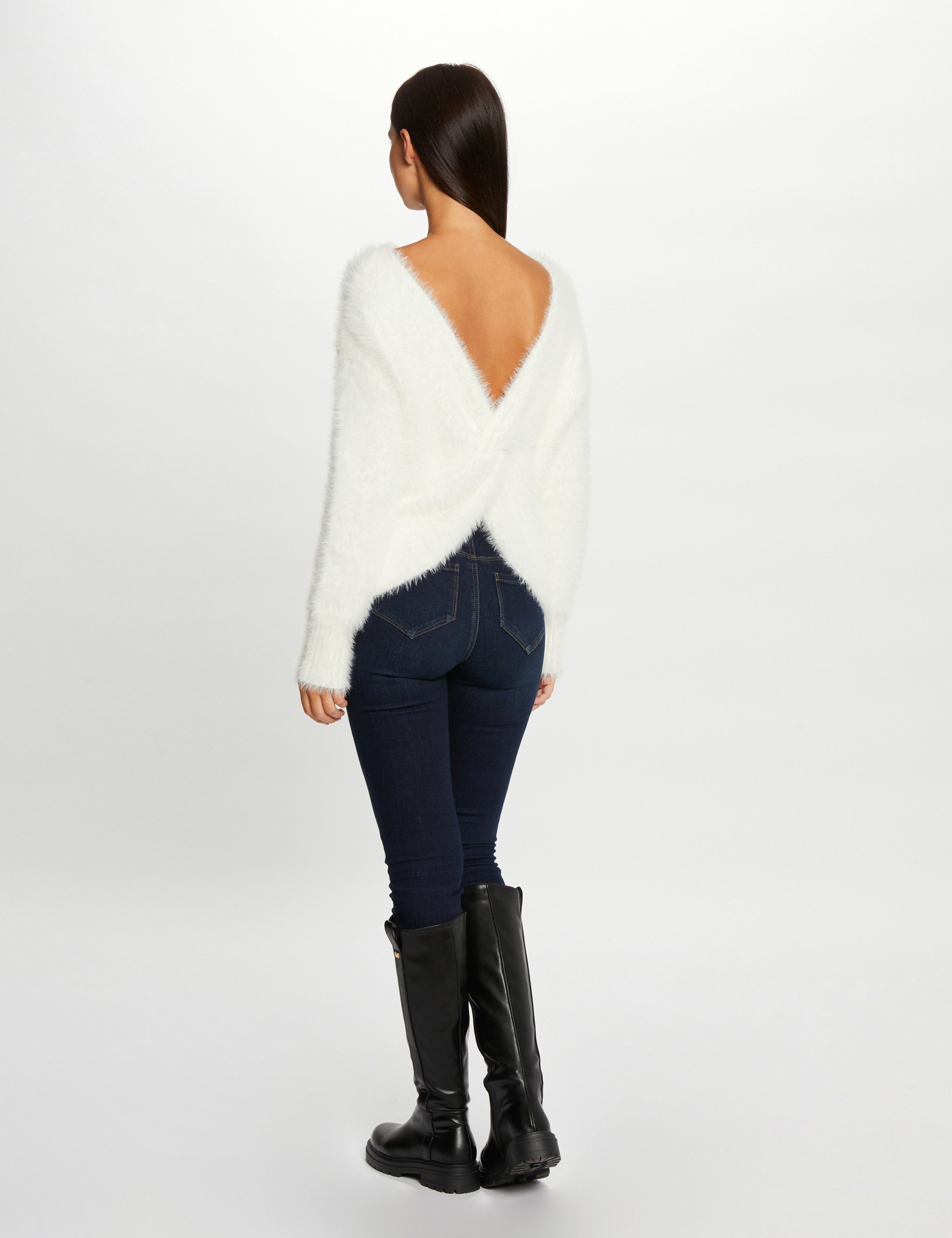Pull manches longues dos ouvert ecru femme Morgan
