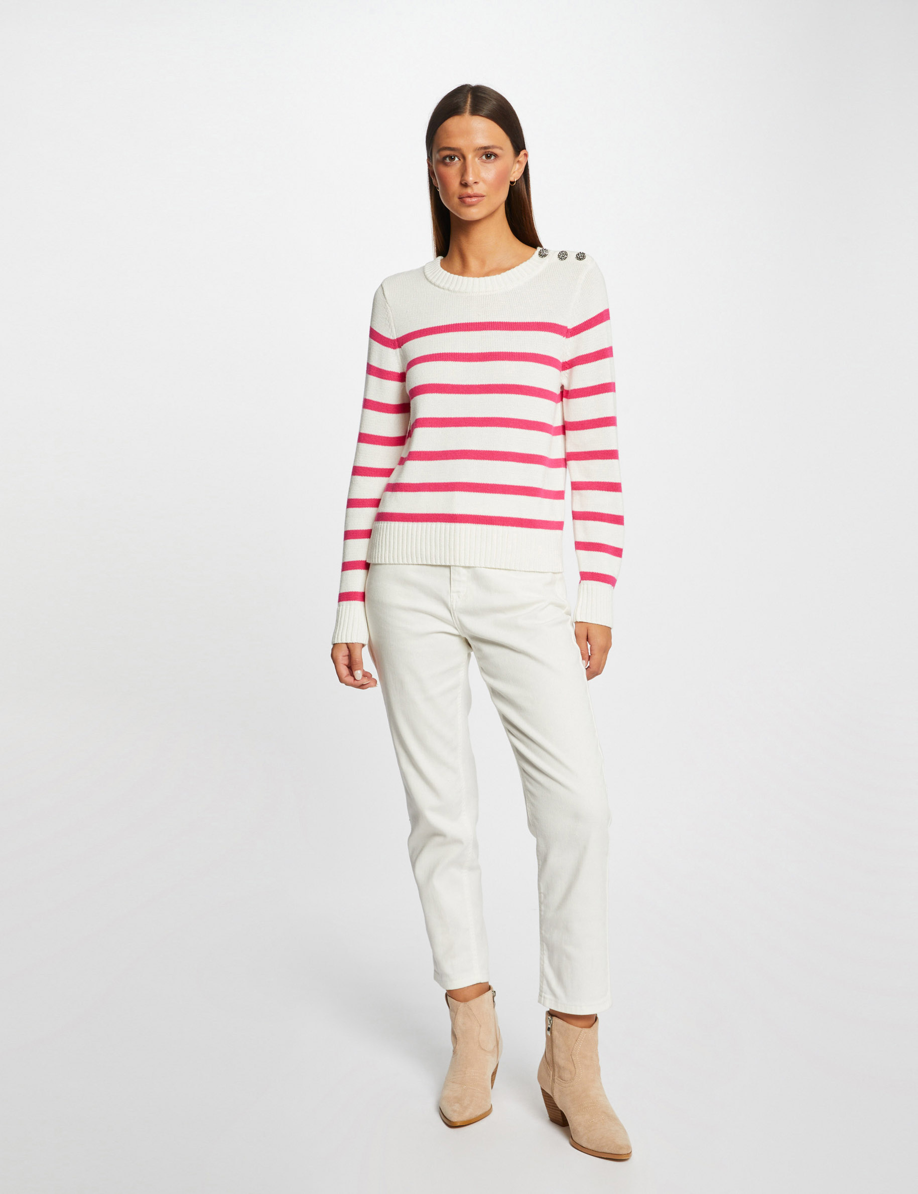 pull manches longues a rayures ecru femme Pull manches longues à rayures ecru femme