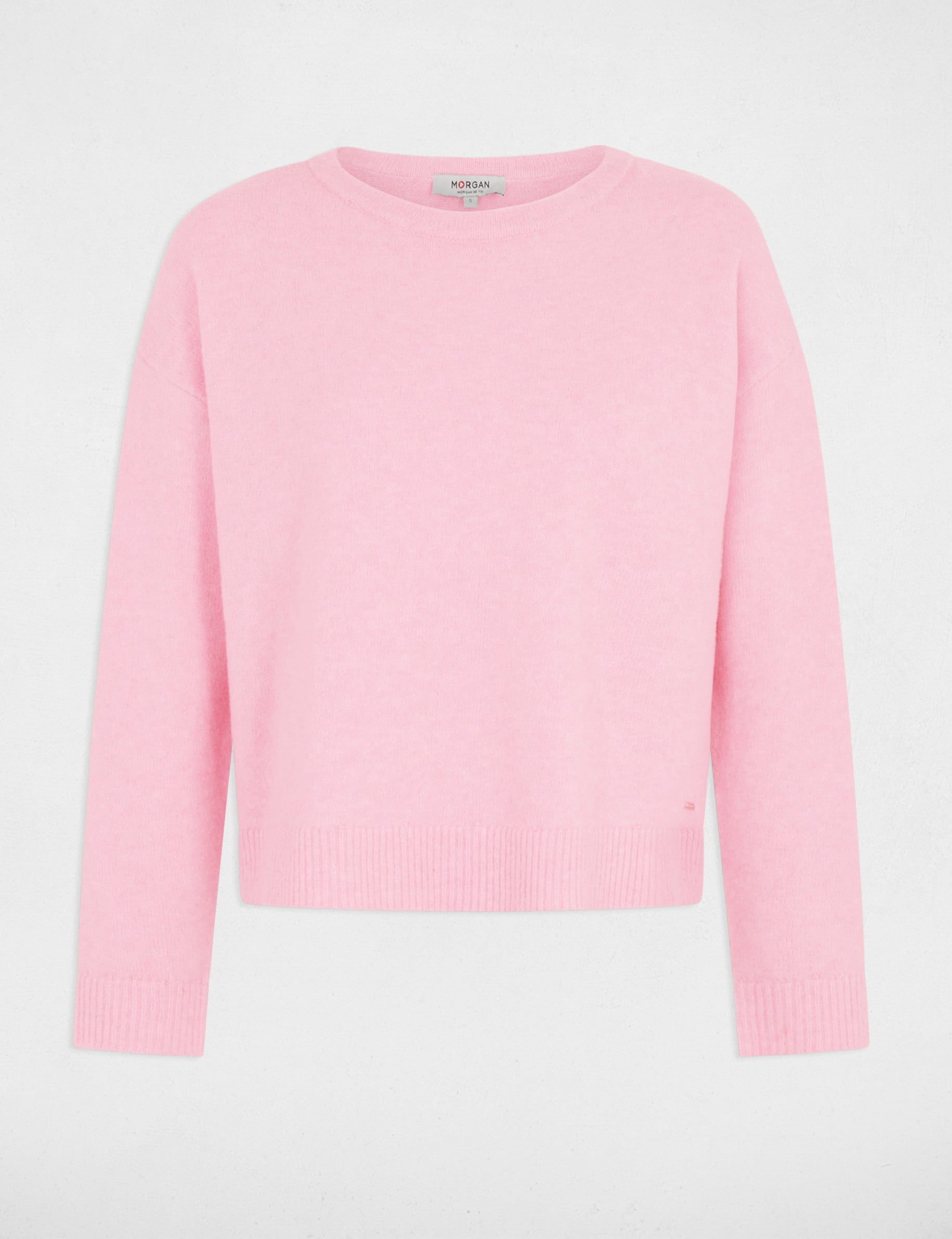 Pull col rond rose pastel femme