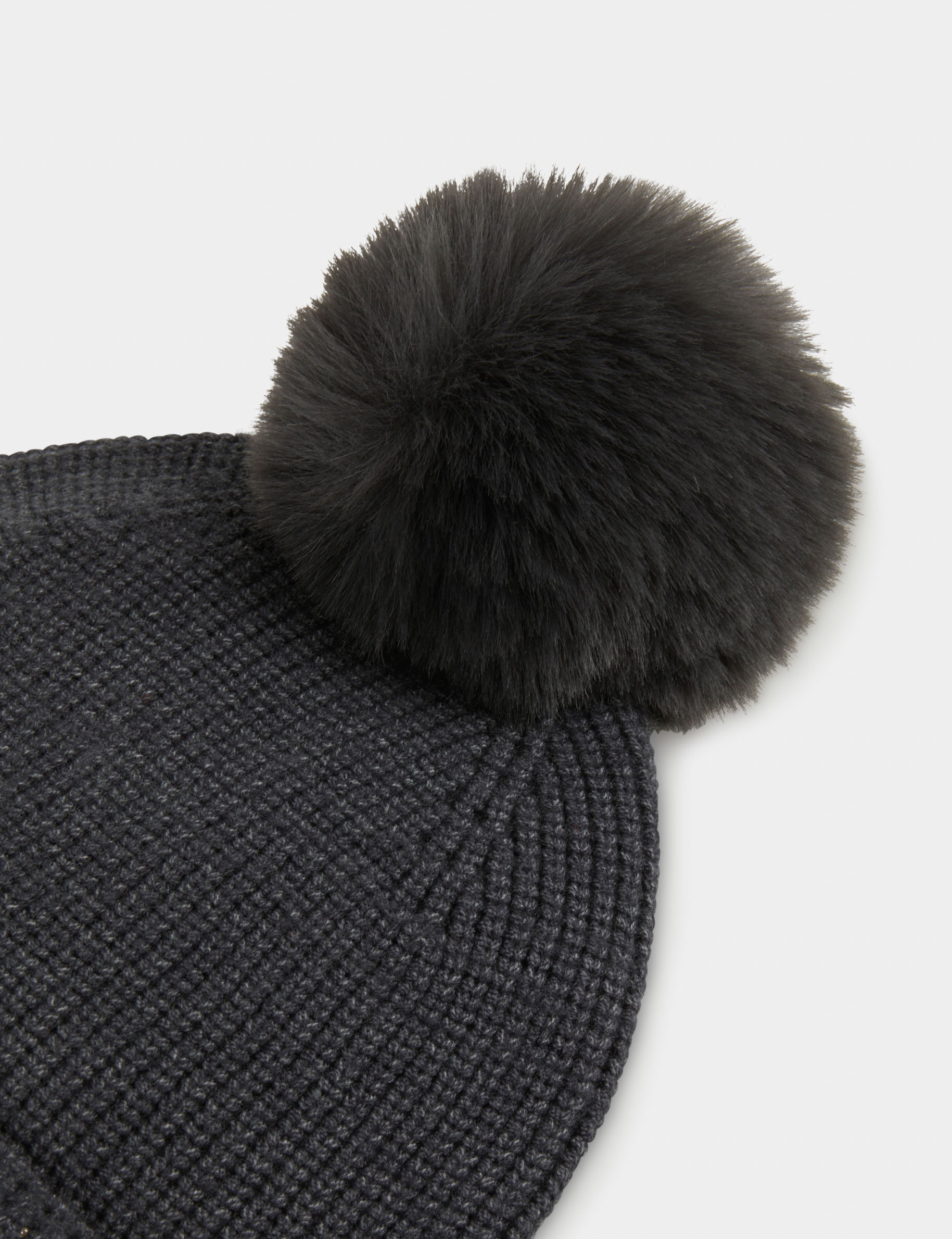 bonnet avec strass et pompon gris moyen femme Bonnet avec strass et pompon gris moyen femme