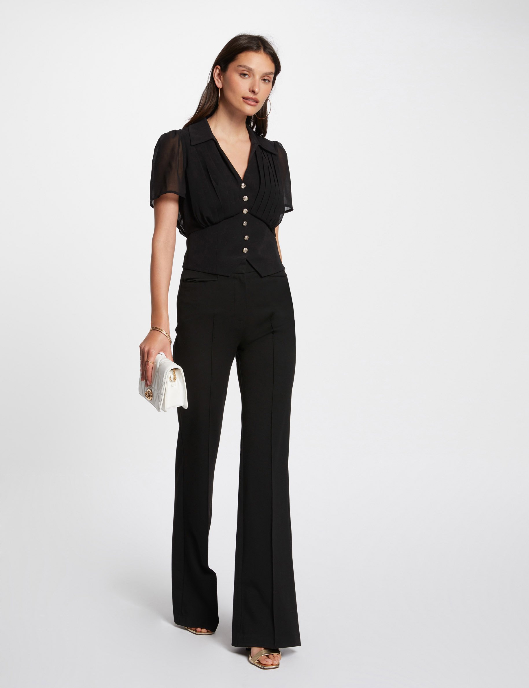top manches courtes a plis noir femme Top manches courtes à plis noir femme