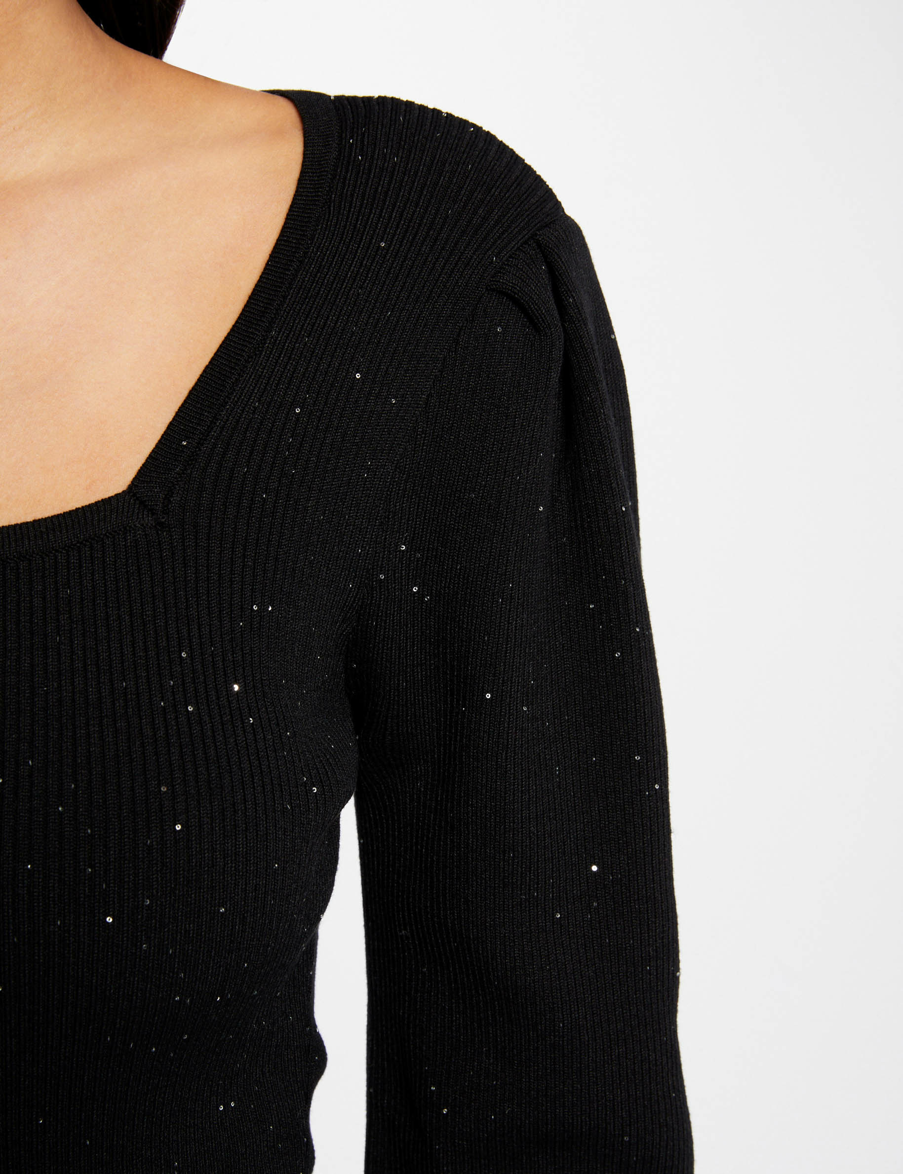 Pull manches longues à sequins noir femme