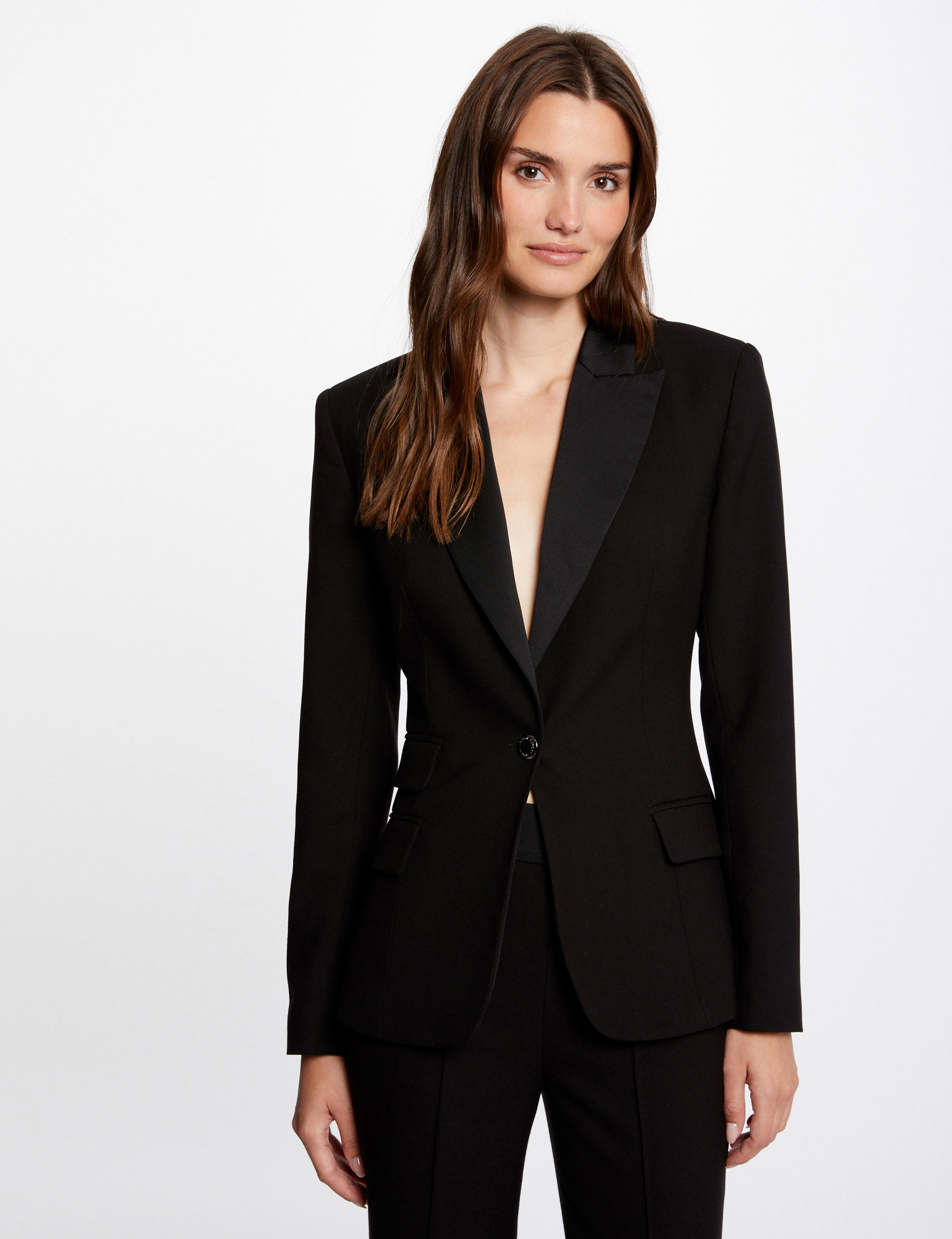 Veste smoking cintr¿e col satin noir femme