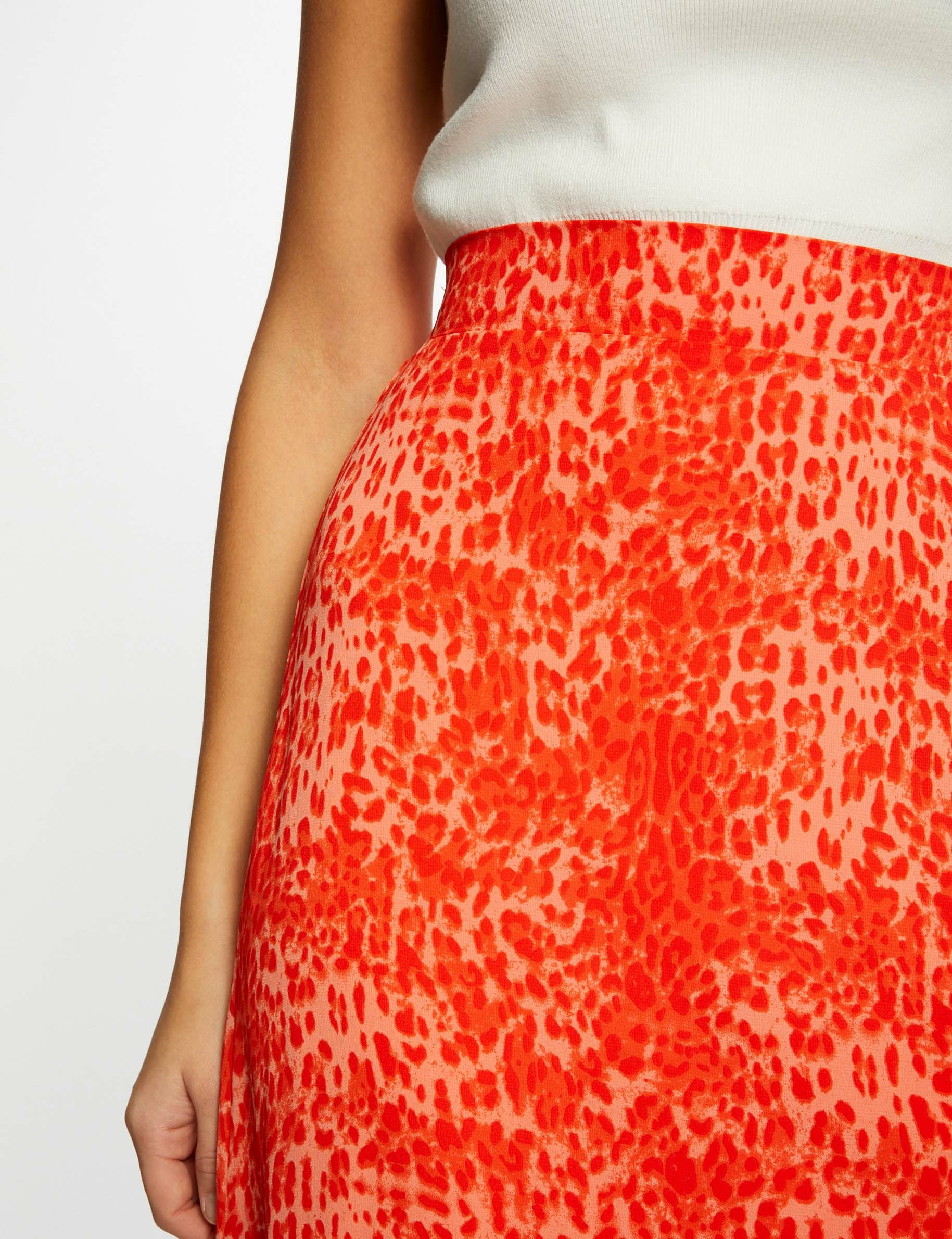 Jupe longue portefeuille imprimé léopard orange femme Jupe longue portefeuille imprimé léopard orange femme