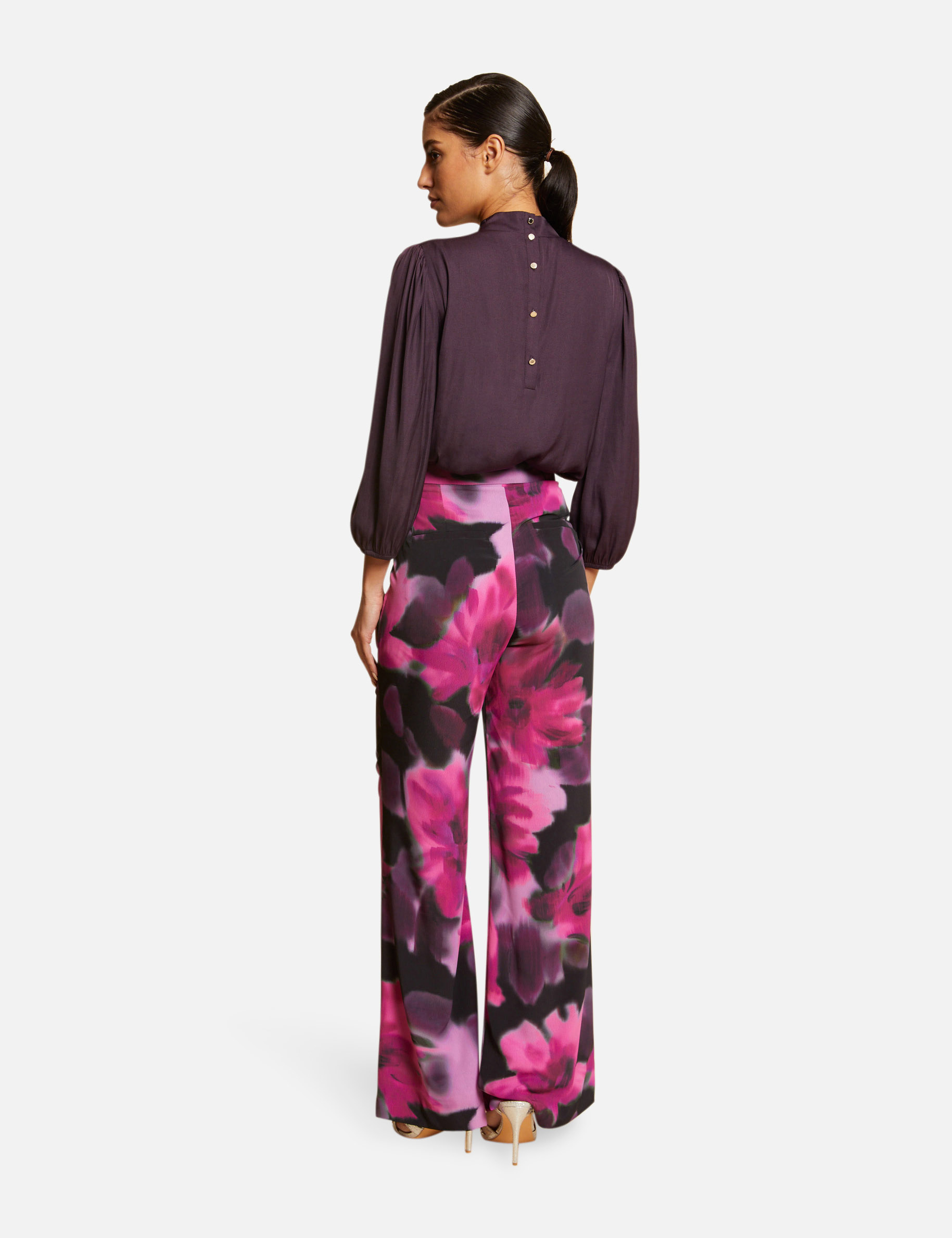 Blouse manches 3/4 satinée prune femme Blouse manches 3/4 satinée prune femme