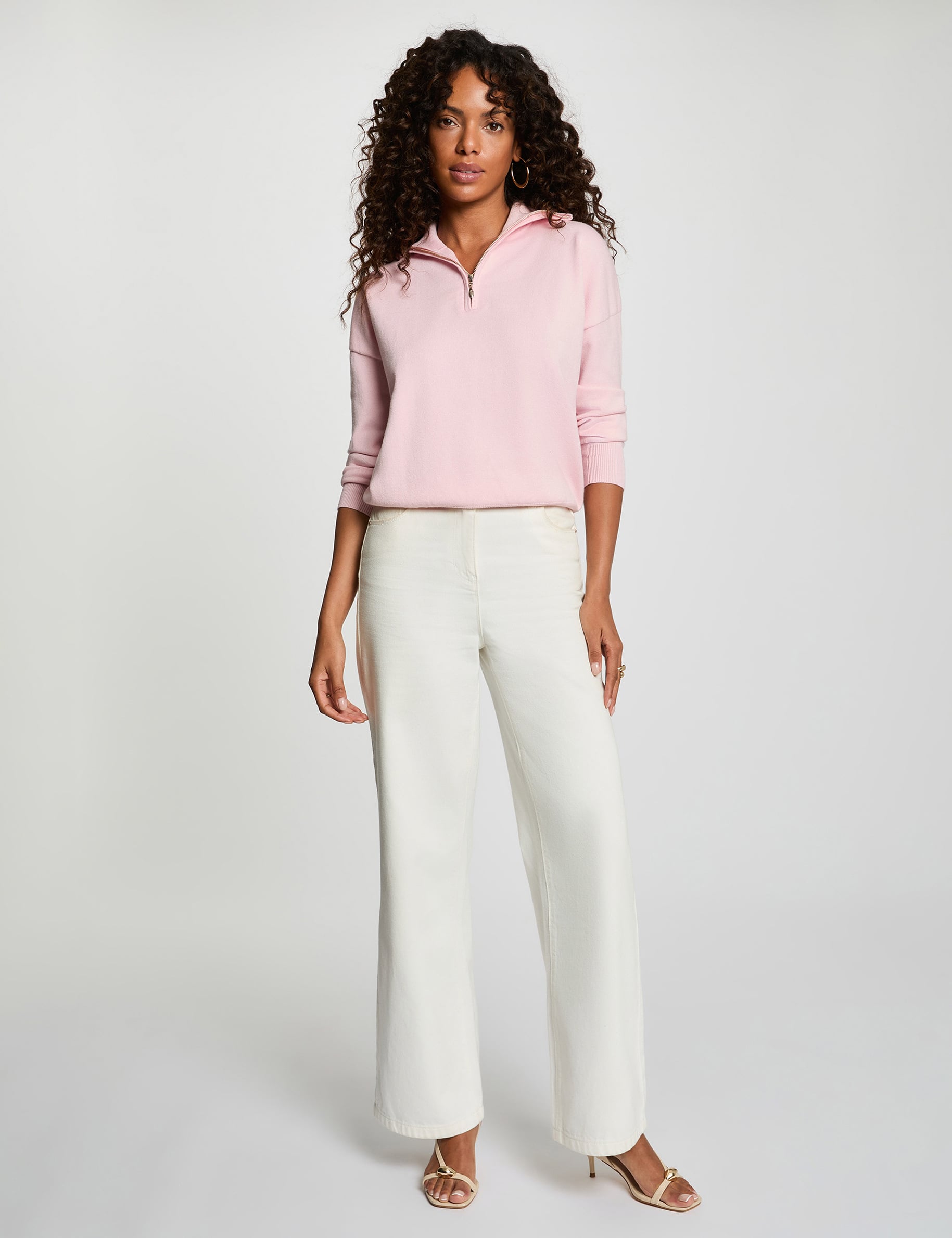 Pull col camionneur rose pastel femme