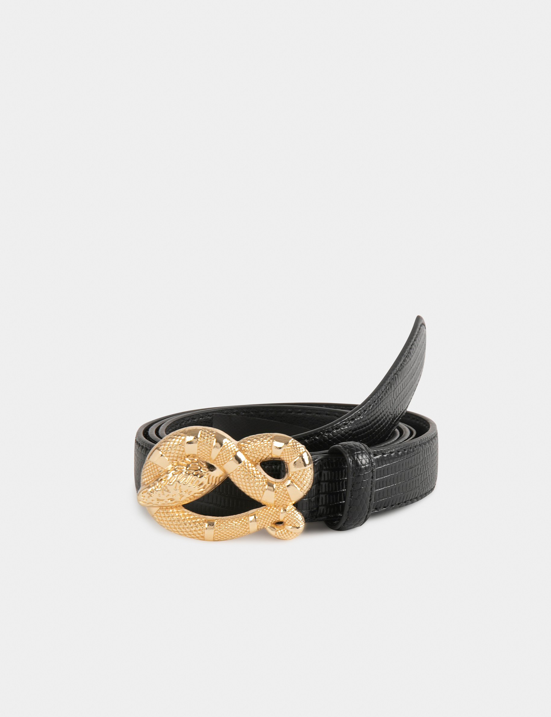 Ceinture effet python à boucle serpent noir femme Ceinture effet python à boucle serpent noir femme