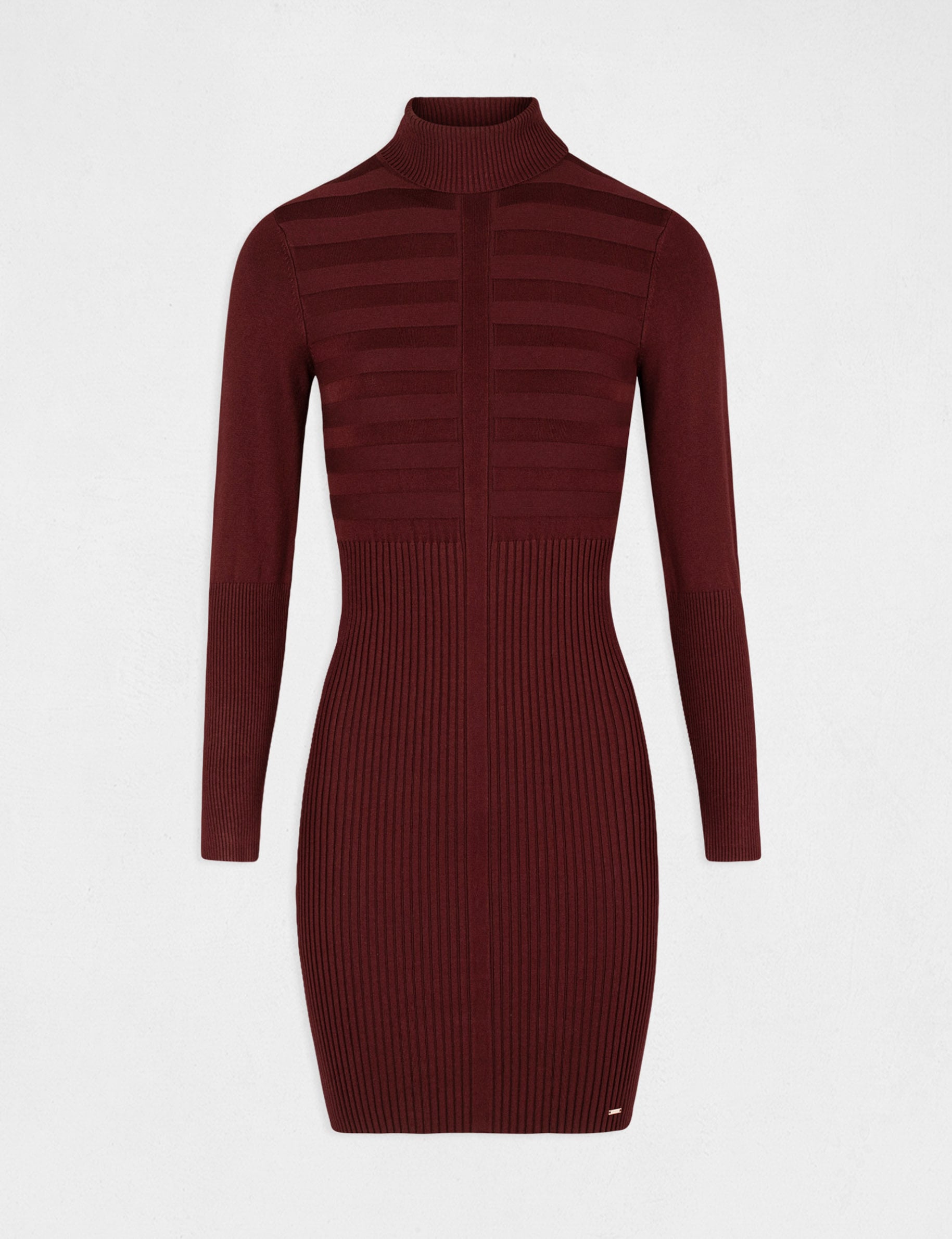 Robe ajust&eacute;e col roul&eacute; fine maille violet fonc&eacute; femme