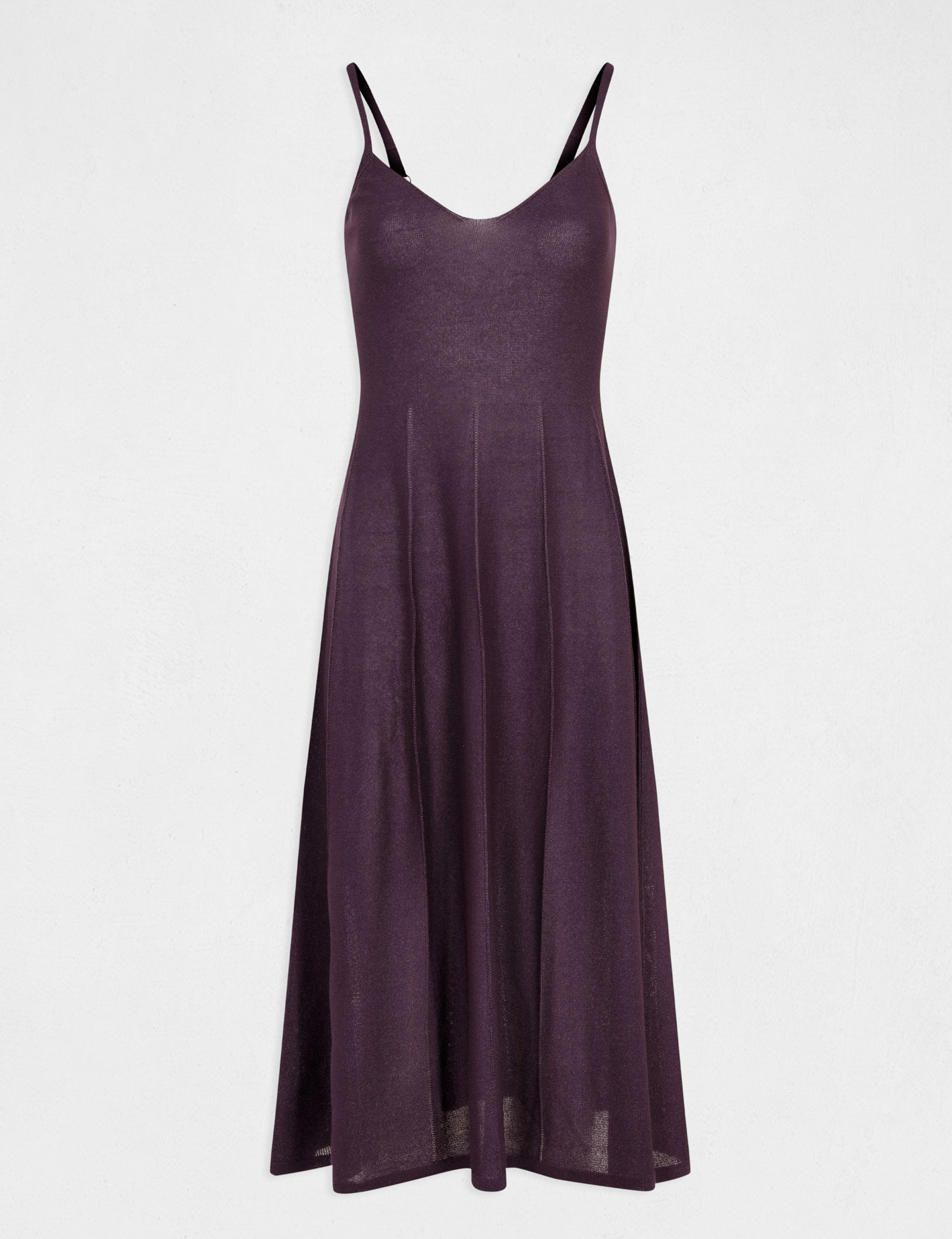 Robe pull midi évasée à bretelles fines prune femme Robe pull midi évasée à bretelles fines prune femme