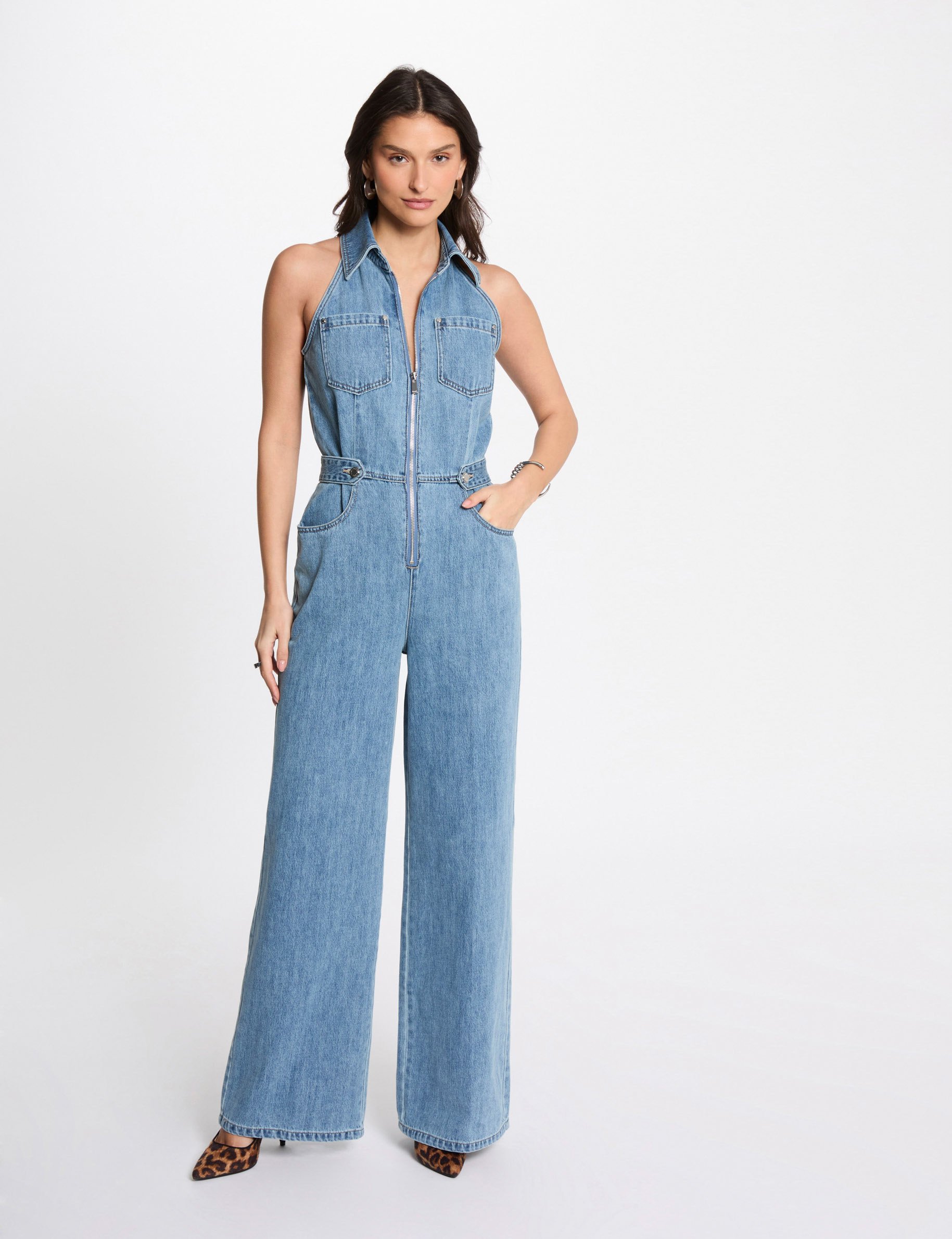 combinaison longue en jean denim bleach femme Combinaison longue en jean denim bleach femme