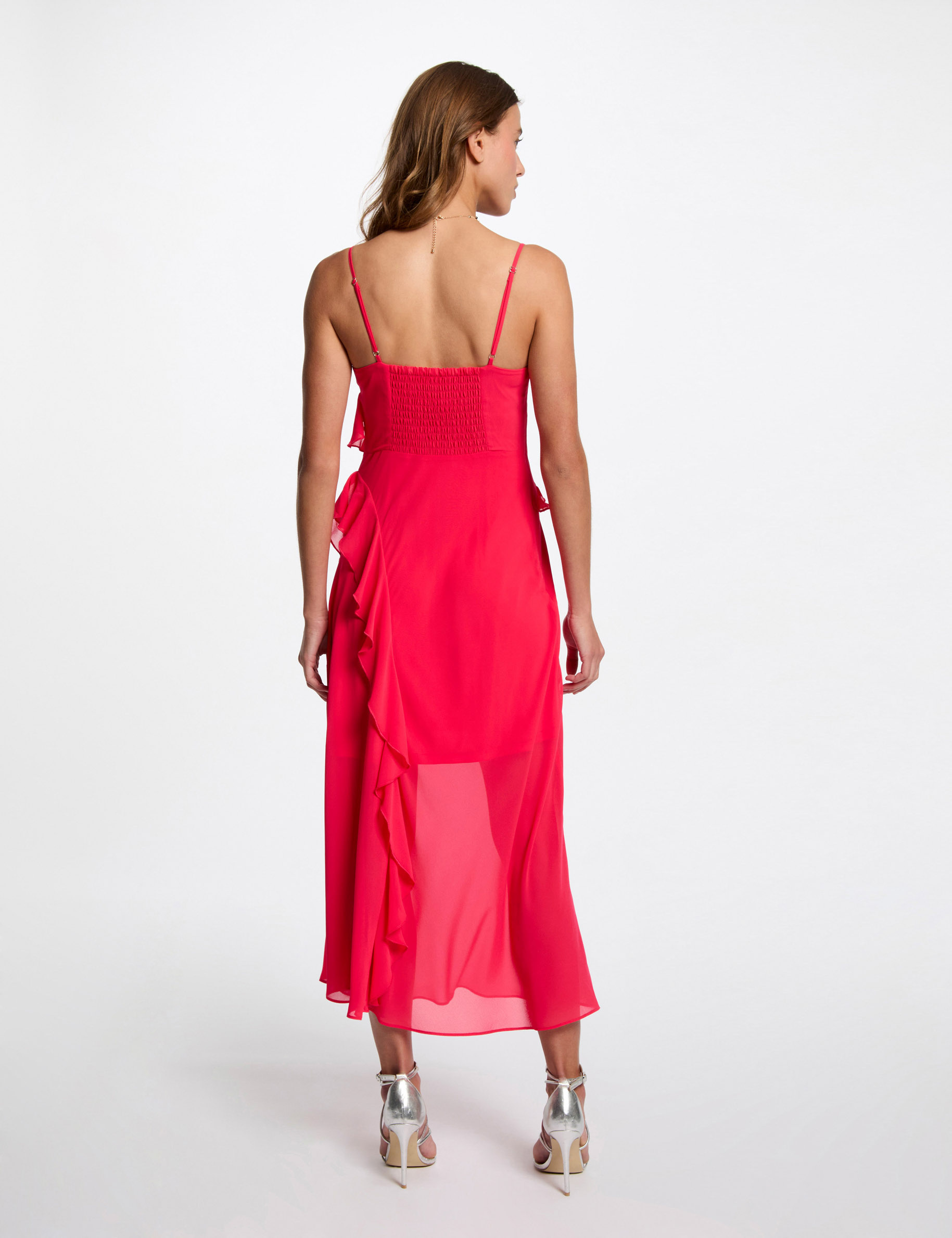 robe midi ajustee volants rose fushia femme Robe midi ajustée volants rose fushia femme