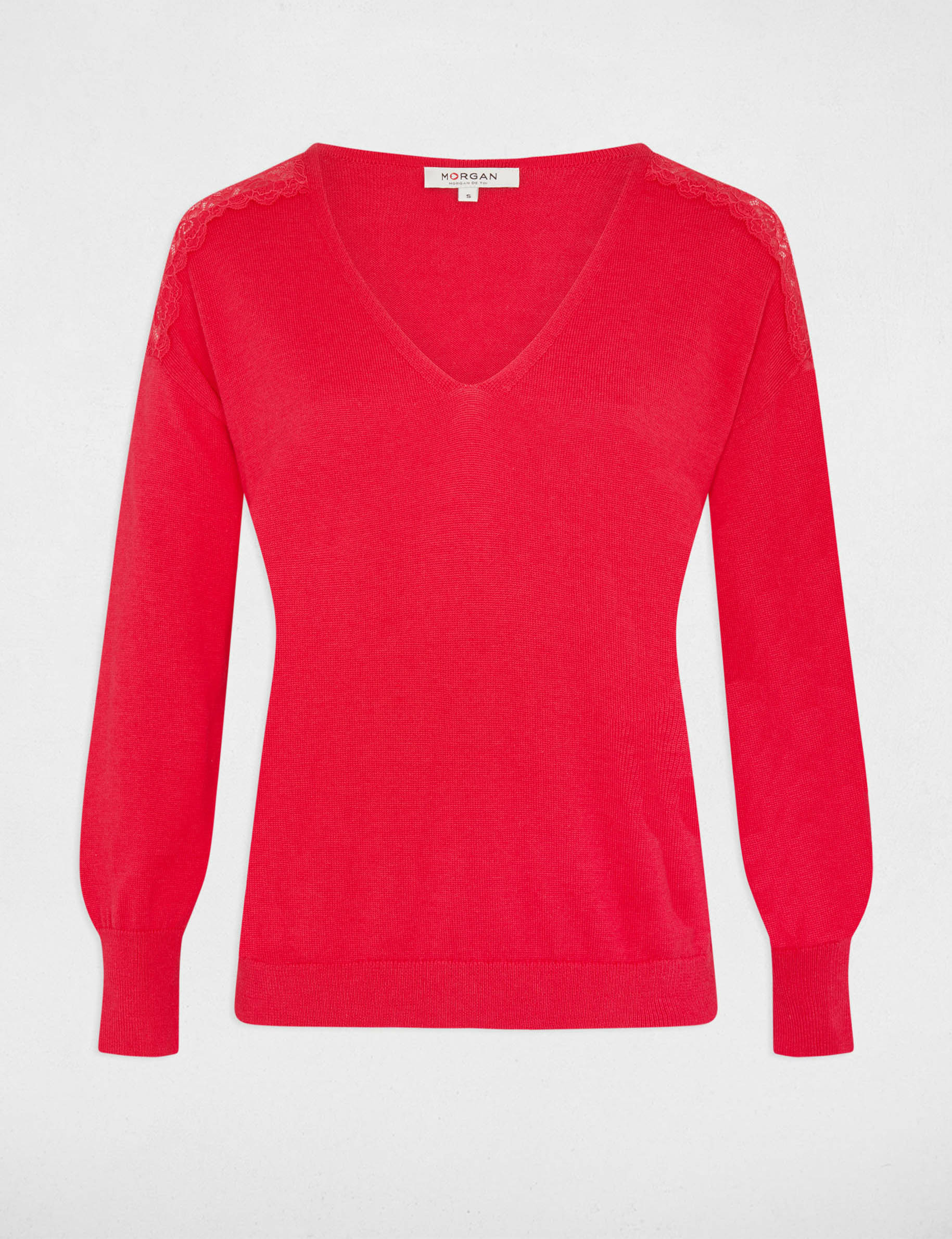 pull col en v manches longues rouge moyen femme Pull col en V manches longues rouge moyen femme