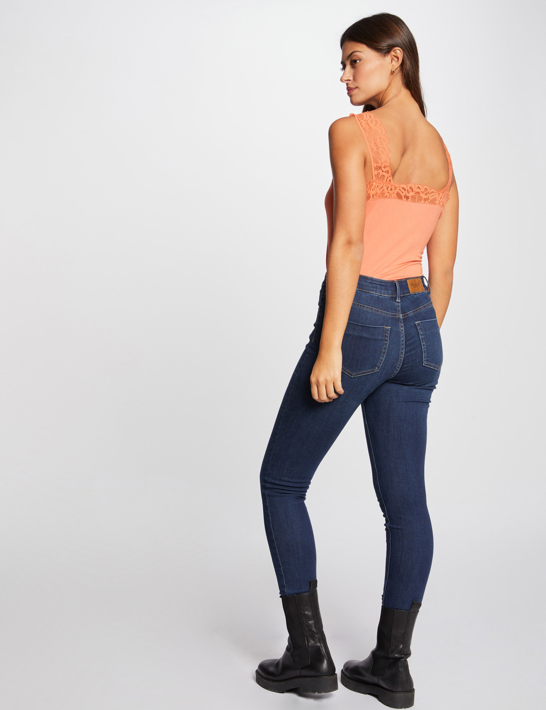 Débardeur bretelles larges avec dentelle orange femme Débardeur bretelles larges avec dentelle orange femme