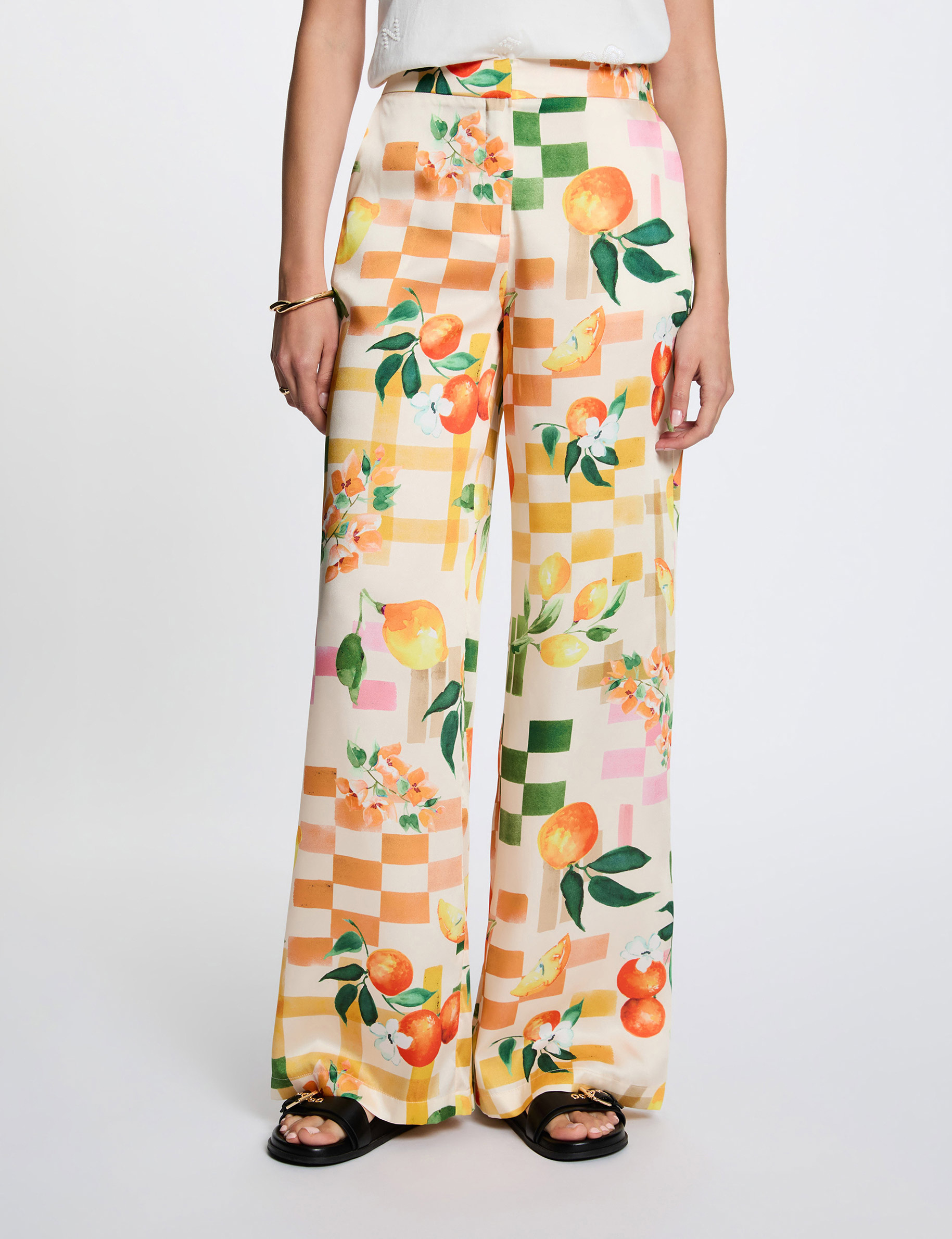 Pantalon large imprim&eacute; multicolore femme