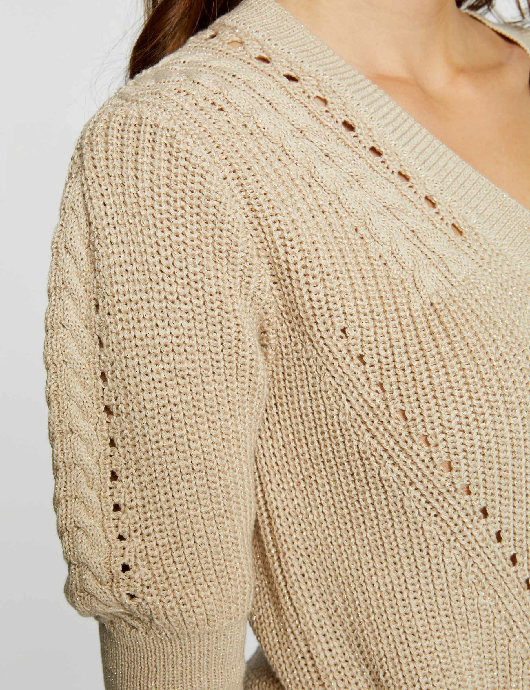 gilet manches 34 avec details torsades beige clair femme Gilet manches 3/4 avec détails torsades beige clair femme