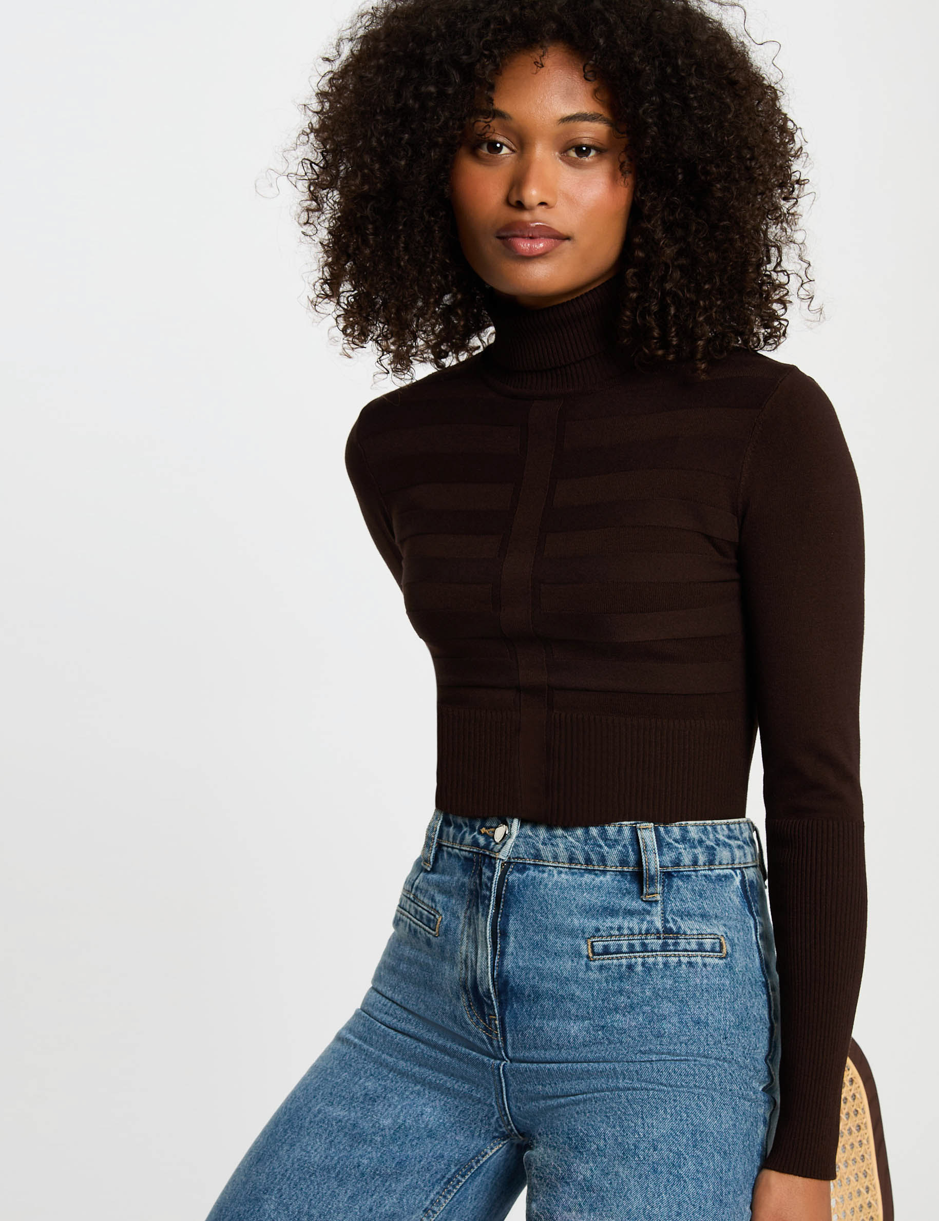 Roulé Marron Veste En Jean Col RoulÃ© Pull En Coton à Col Roulé