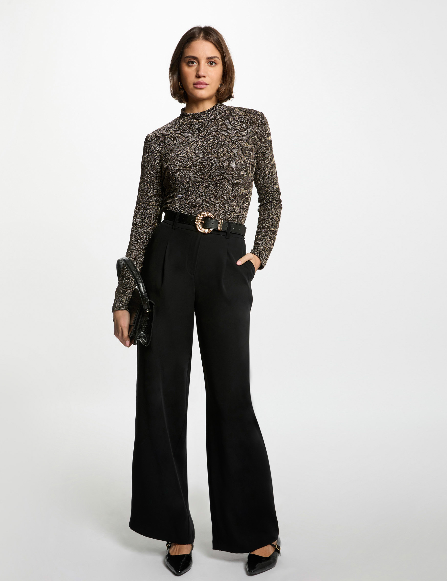 pantalon flare fluide noir femme Pantalon flare fluide noir femme