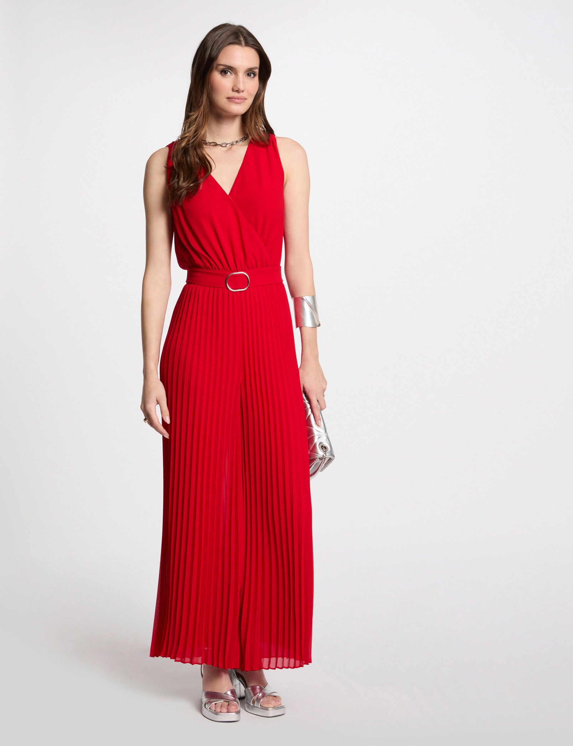 combinaison ample a jambes plissees rouge femme Combinaison ample à jambes plissées rouge femme