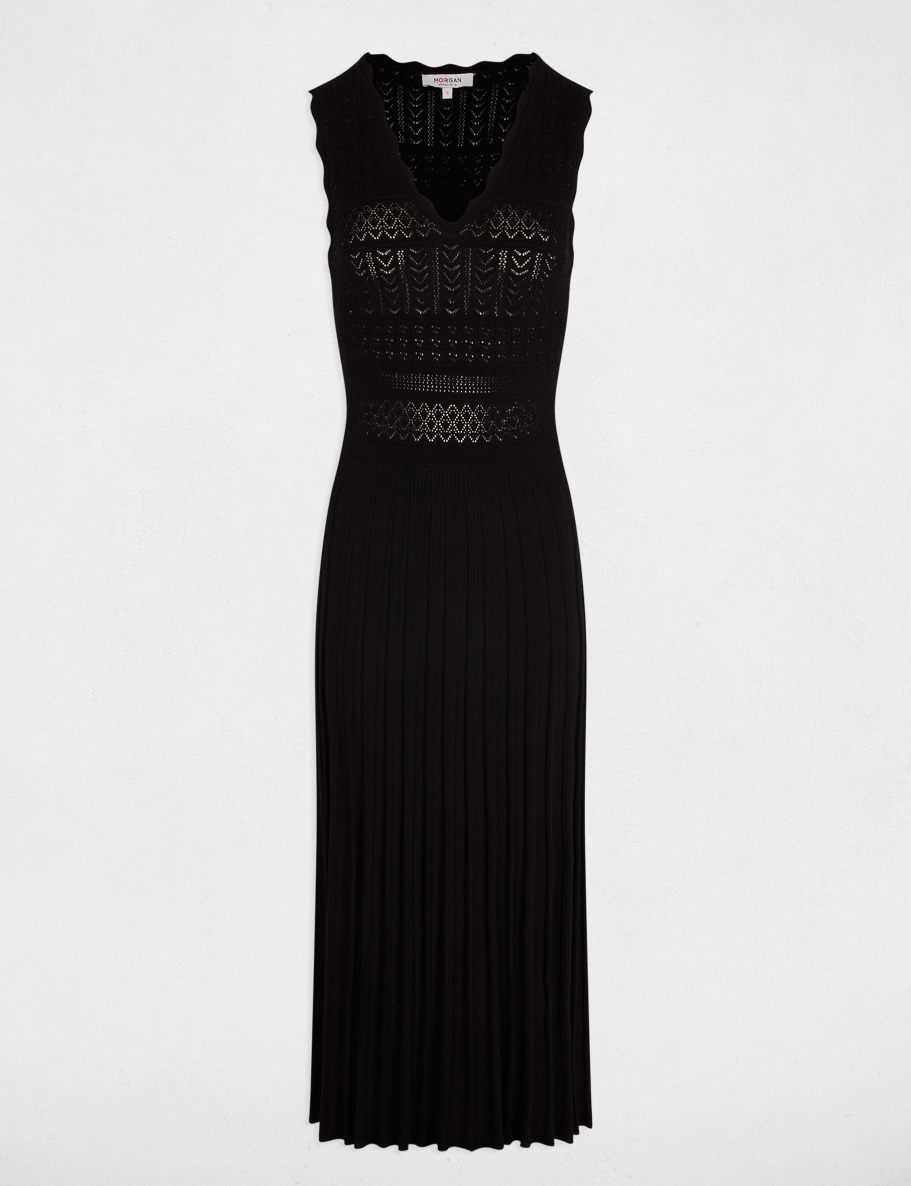 Robe tricot col v noir femme