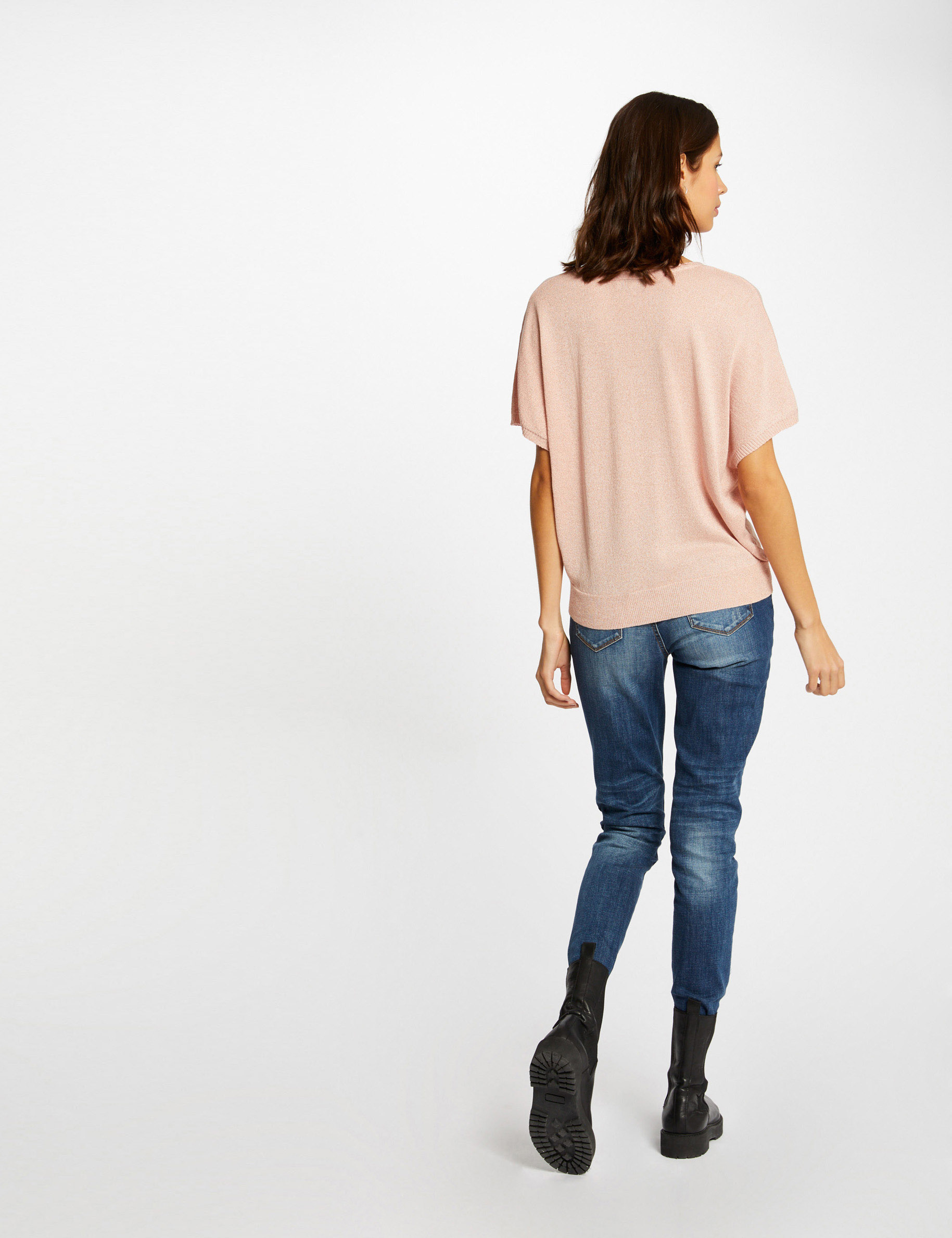 Pull manches courtes avec boutons vieux rose femme Pull manches courtes avec boutons vieux rose femme