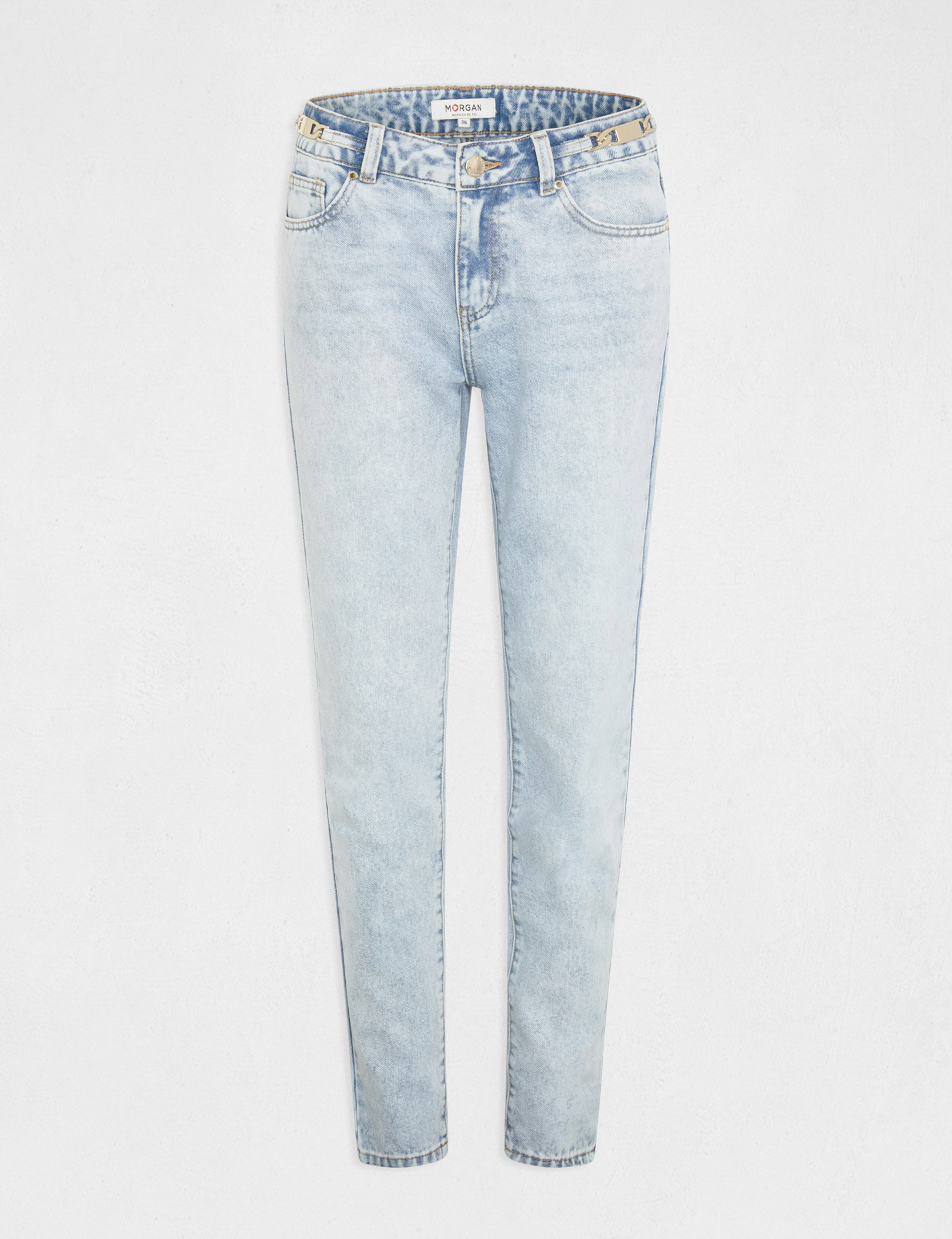 jeans droit avec ornements metalliques jean bleached femme Jeans droit avec ornements métalliques jean bleached femme