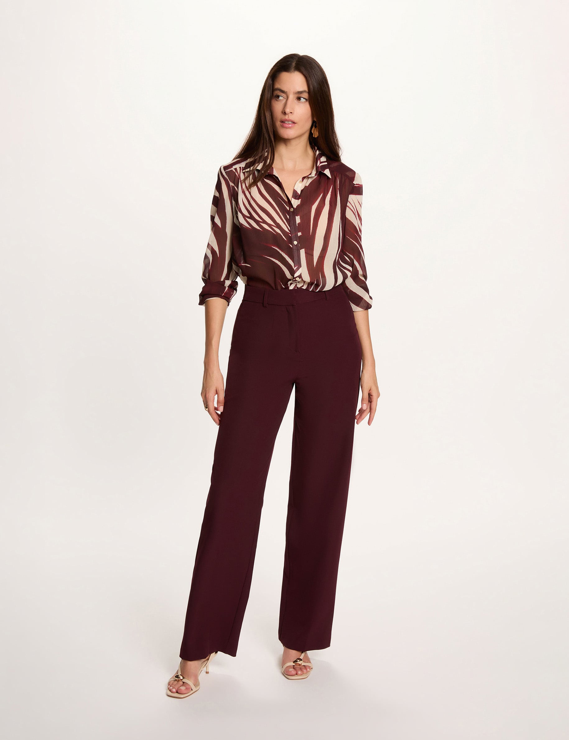 Pantalon droit &agrave; pinces prune femme