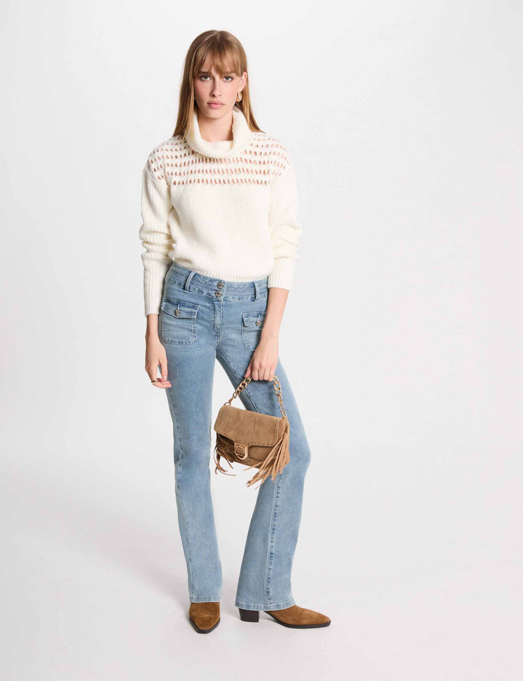 pull col roule manches longues ecru femme Pull col roulé manches longues ecru femme