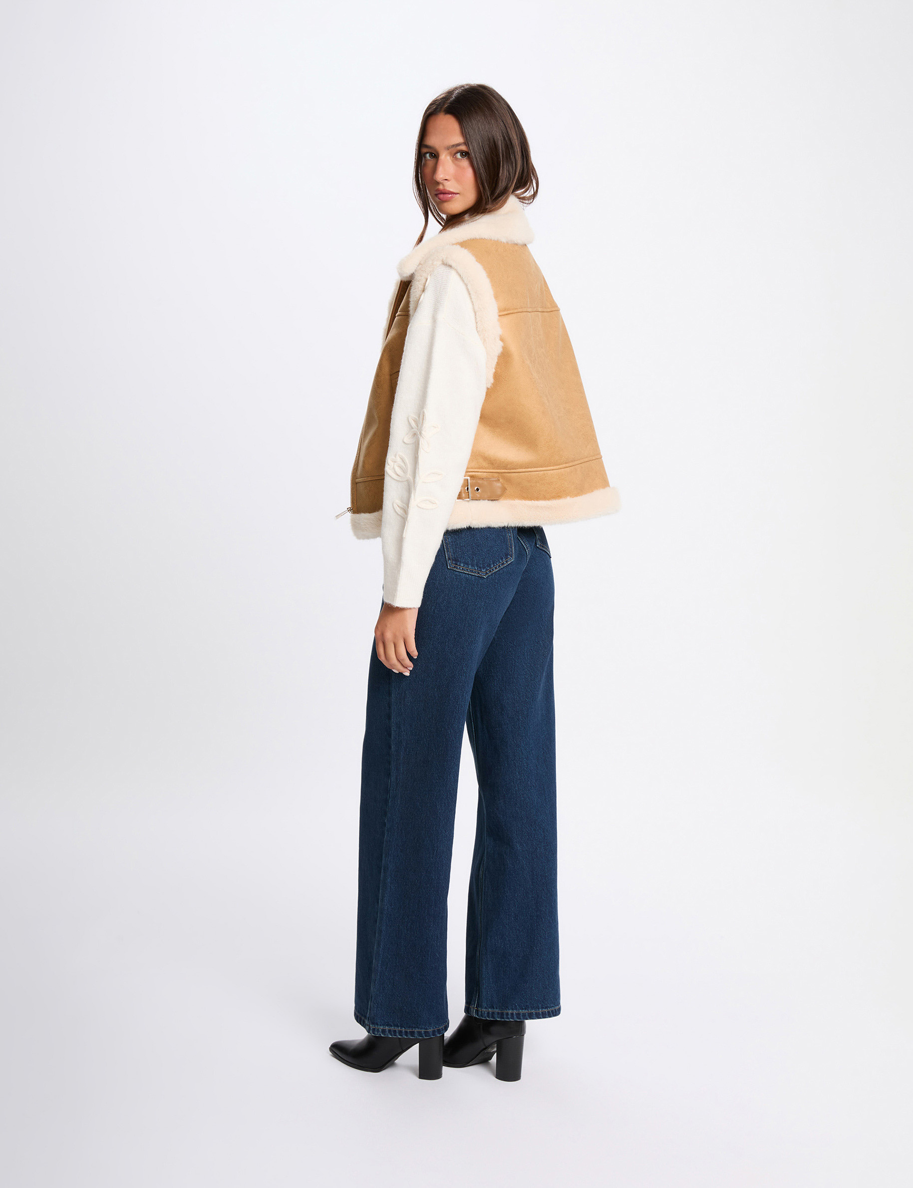 Gilet fausse fourrure camel femme