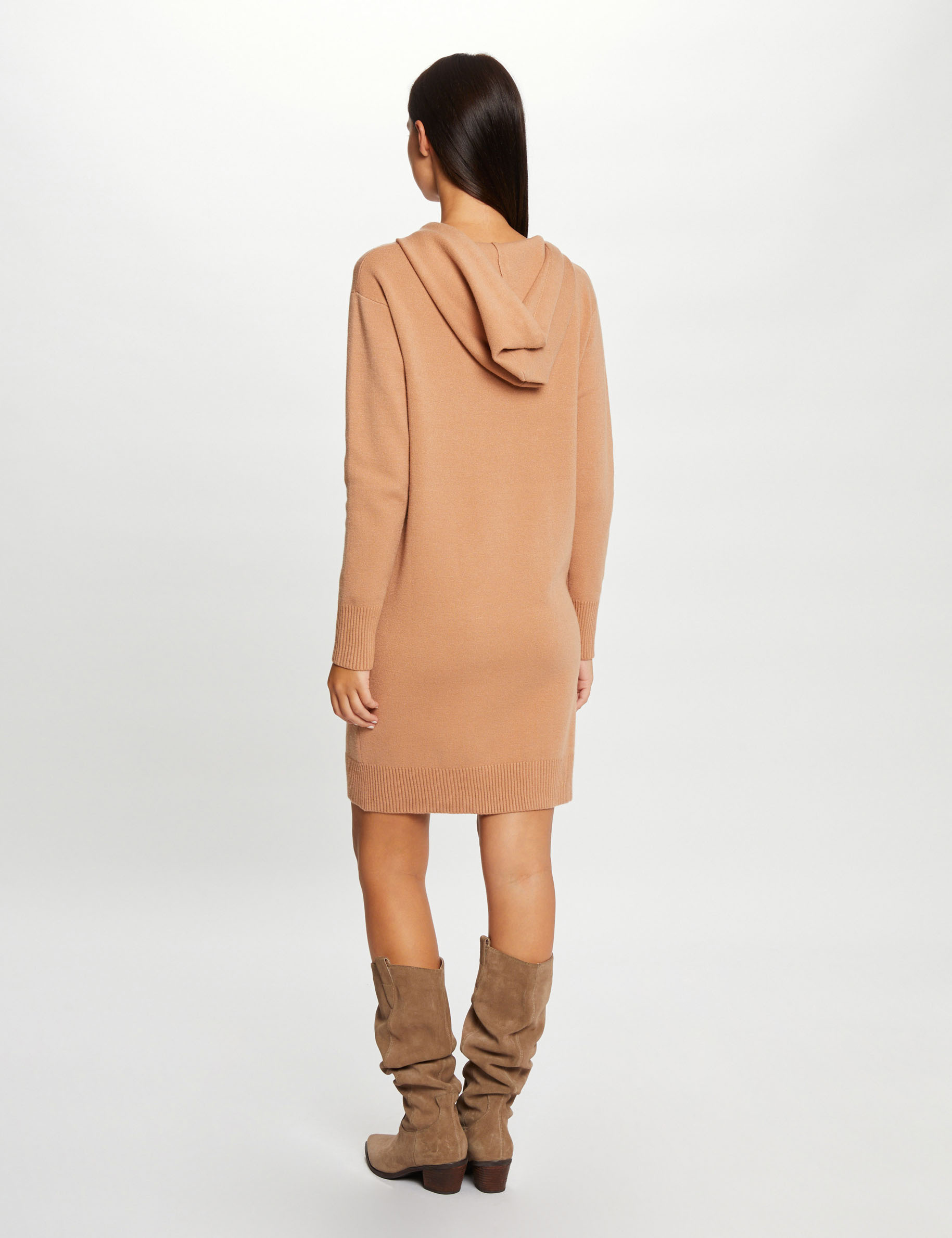 robe pull droite a capuche camel femme Robe pull droite à capuche camel femme