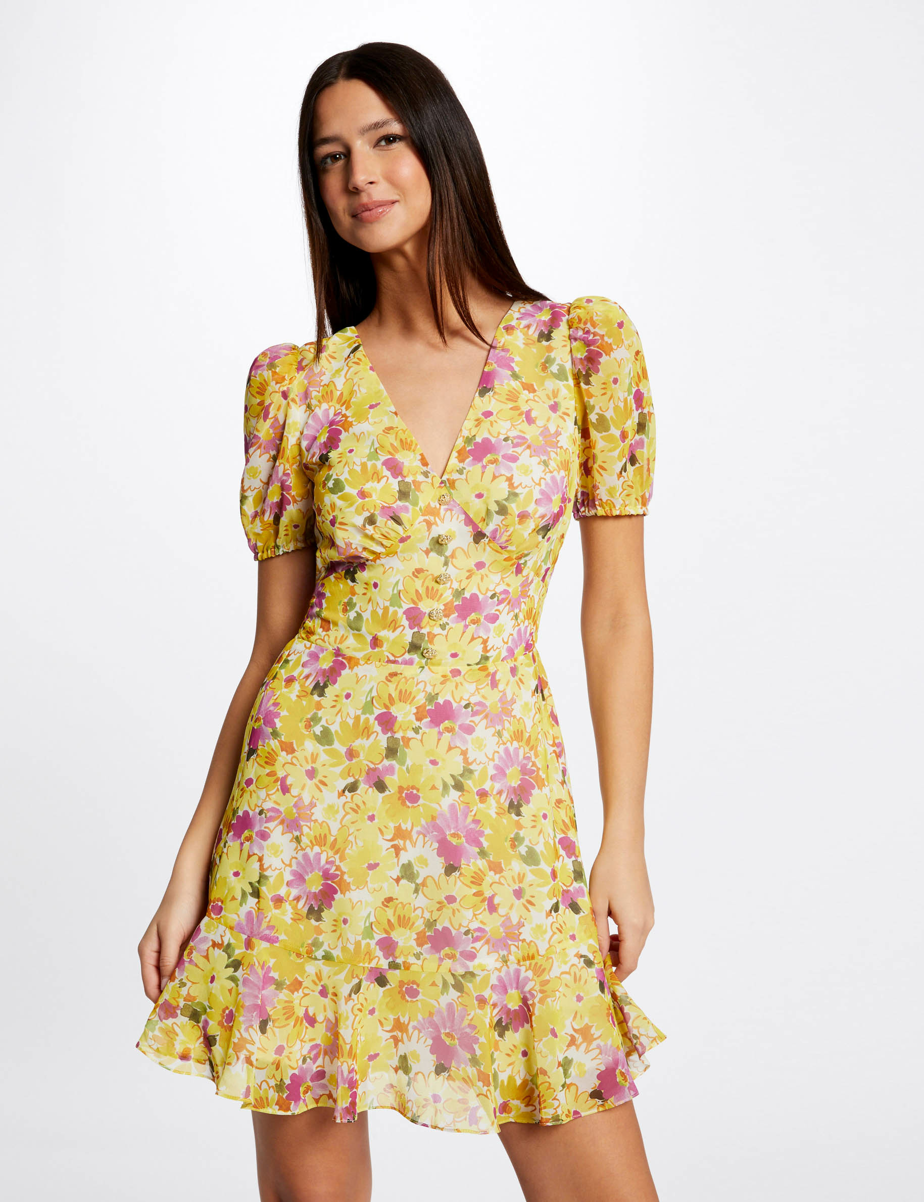 Robe trapèze à volants imprimé floral multico femme Robe trapèze à volants imprimé floral multico femme