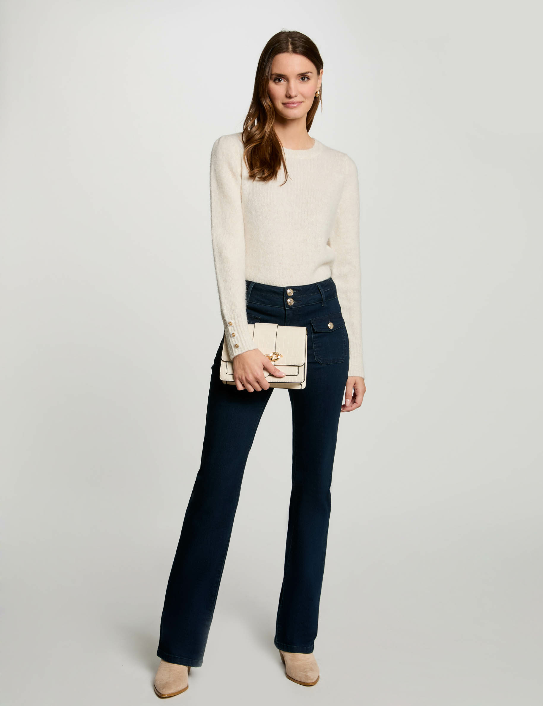 Pull col rond fantaisie ivoire femme | Morgan