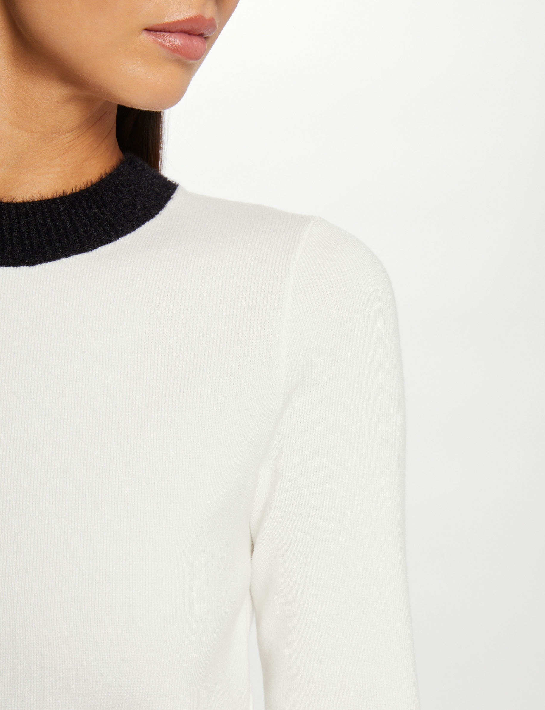 Pull manches longues à col rond ecru femme
